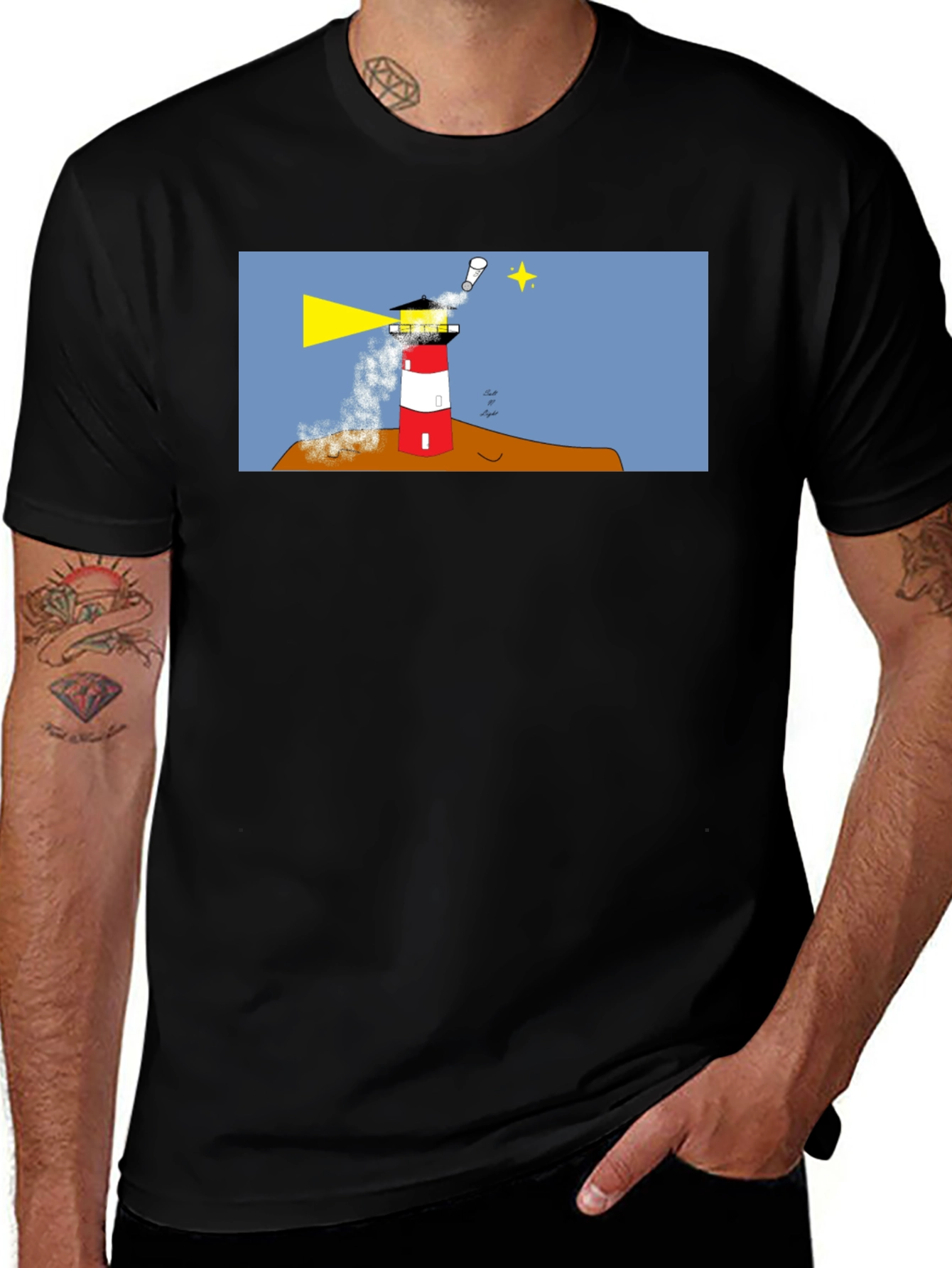 Variant 12 of Lighthouse Graphic Tee - Black Cotton T-Shirt