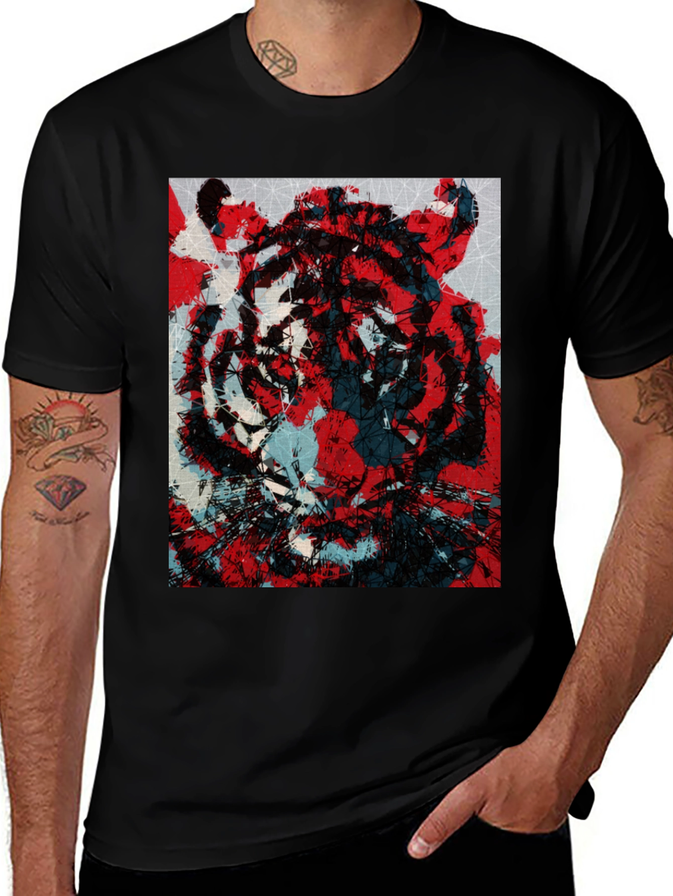 Abstract Tiger Graphic Tee - Stylish Men's Black T-Shirt