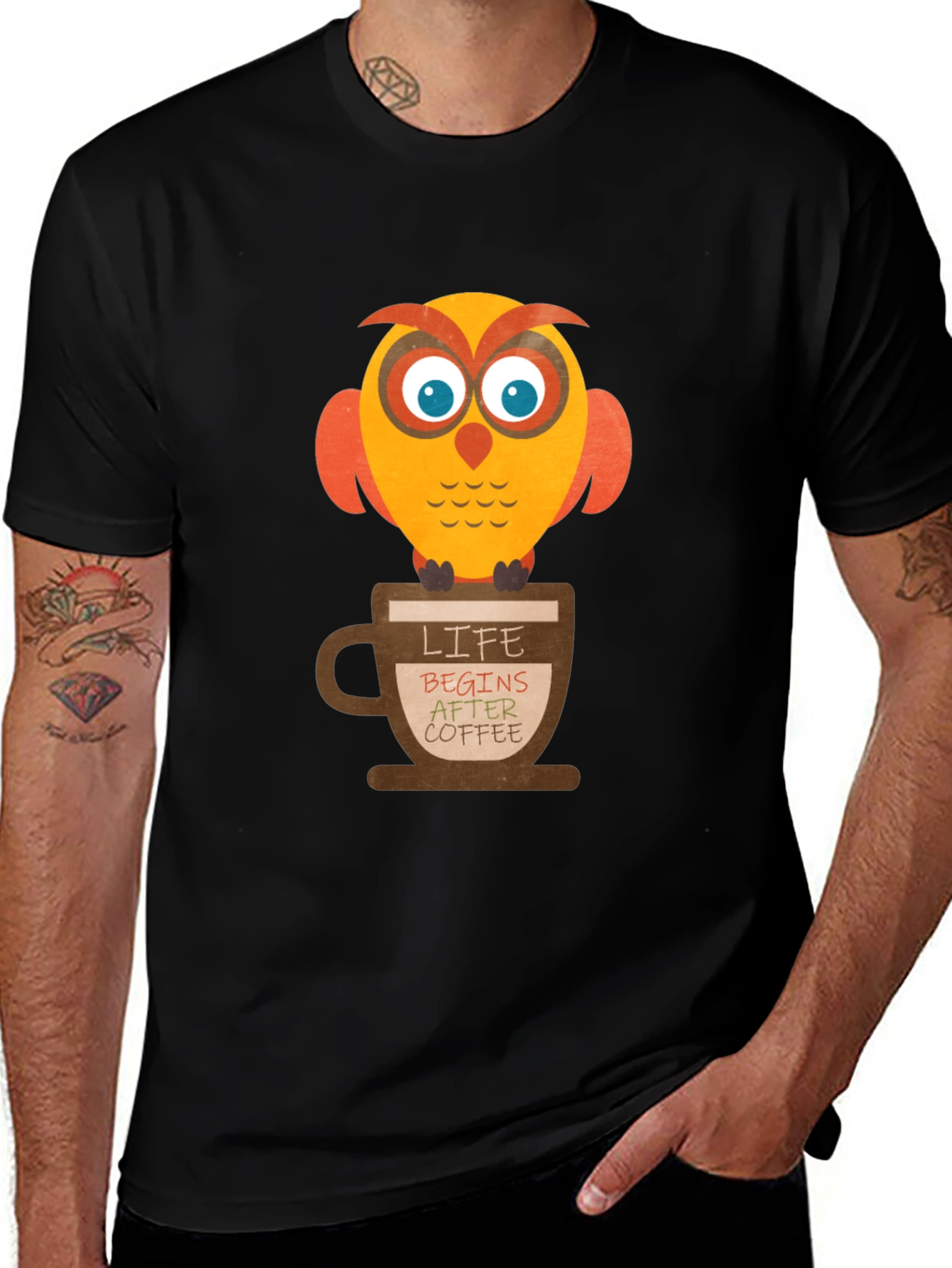 Variant 5 of Owl & Coffee Graphic Tee - Life Begins After Coffee