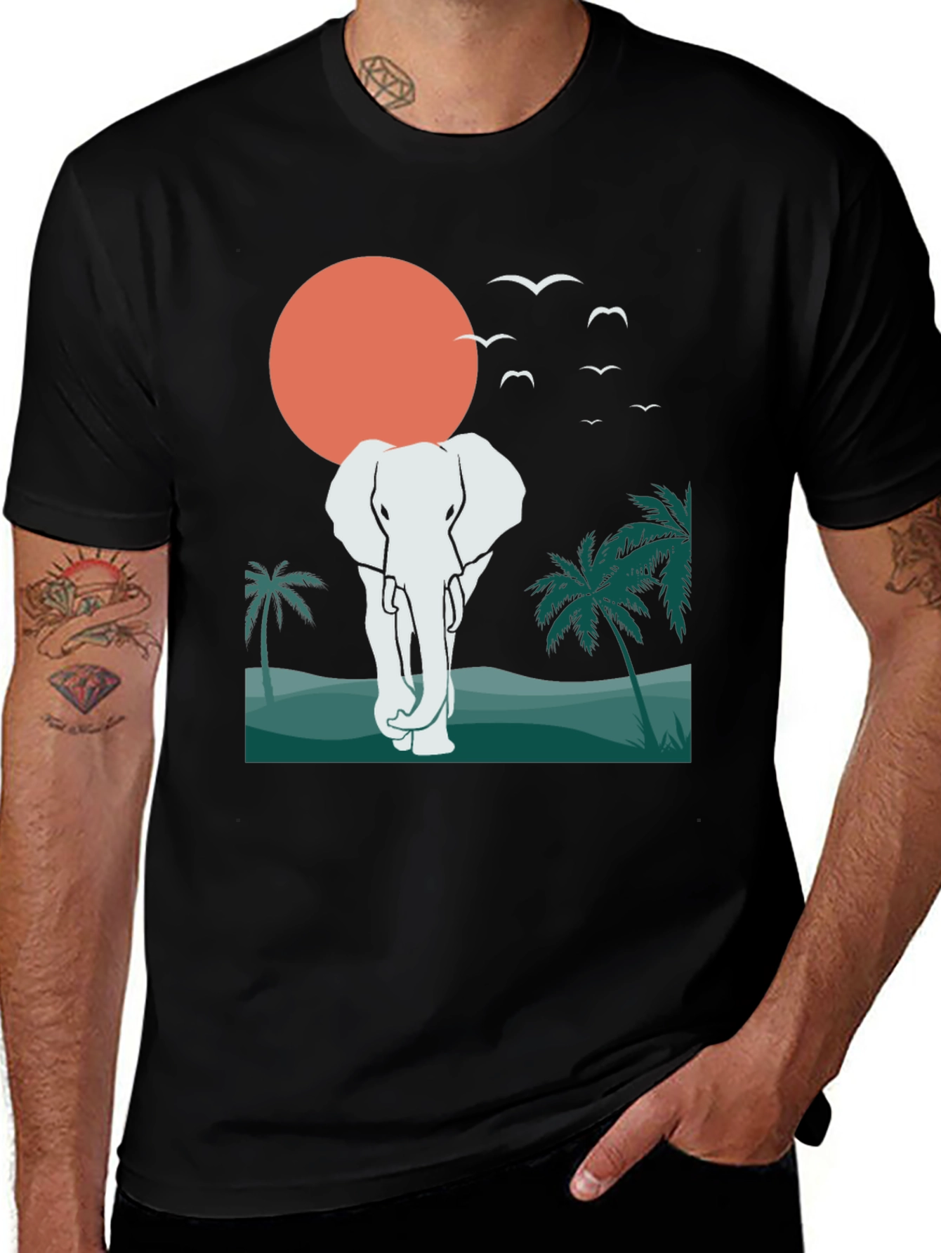 Variant 18 of Elephant Sunset Graphic Tee - Tropical Vibes