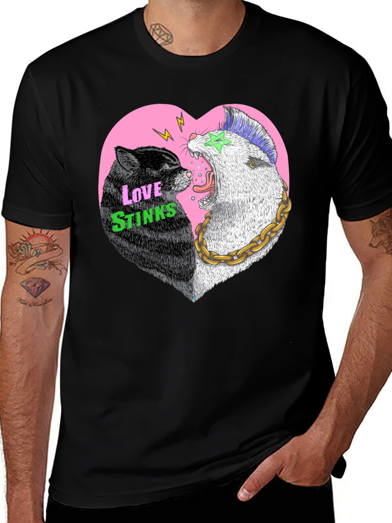 Love Stinks T-Shirt - Punk Cat & Opossum Heart