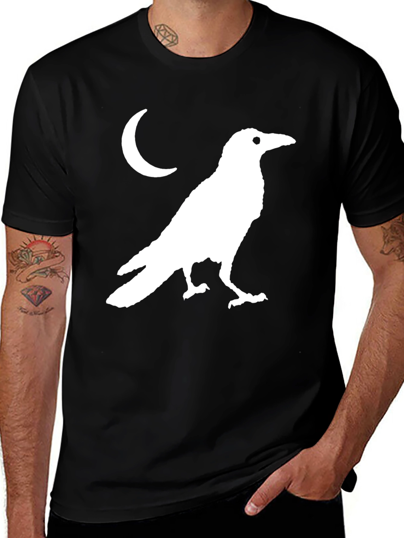 Variant 11 of Raven Moon Graphic T-Shirt - Black Cotton Tee
