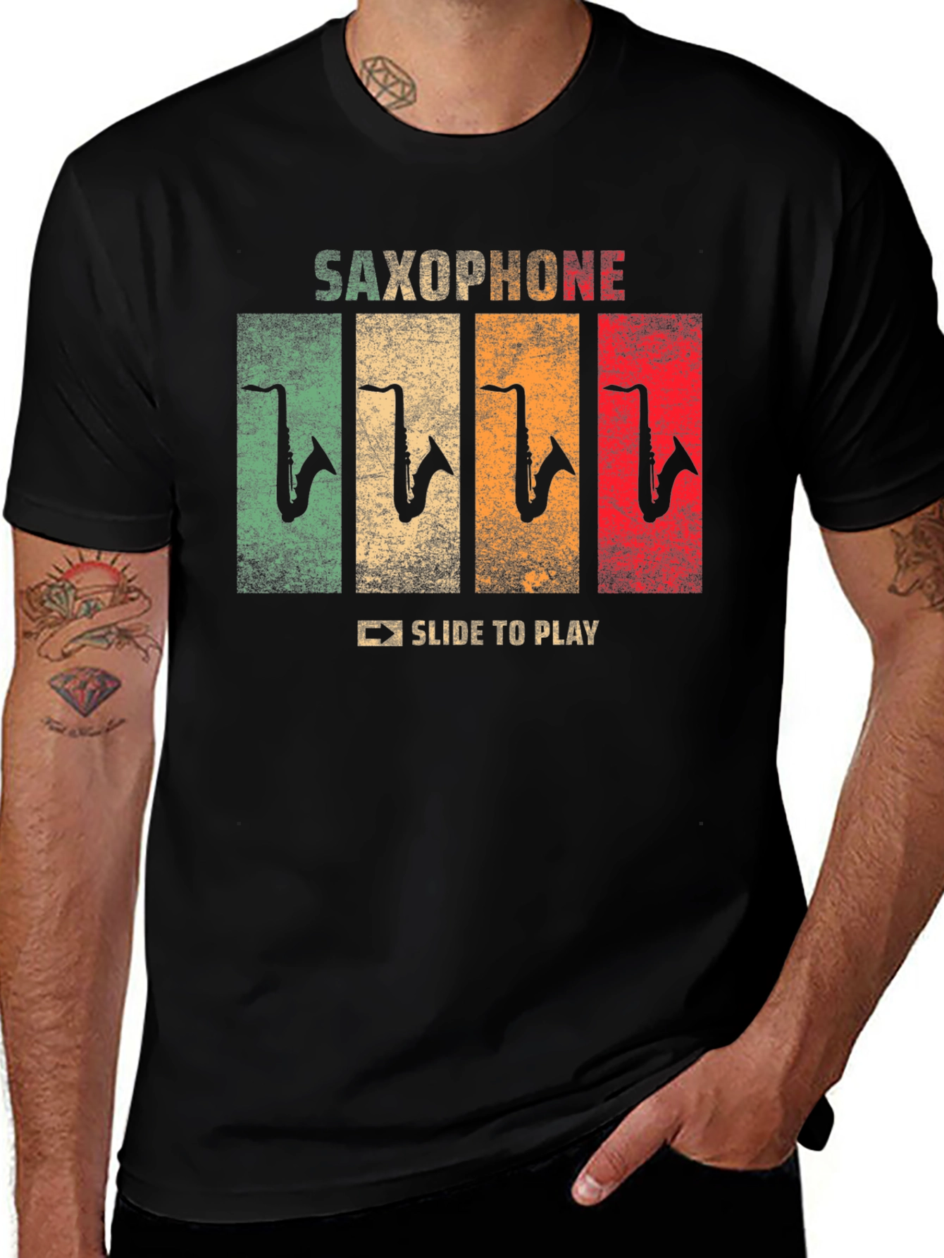 Retro Saxophone Player T-Shirt - "Slide to Play" Design