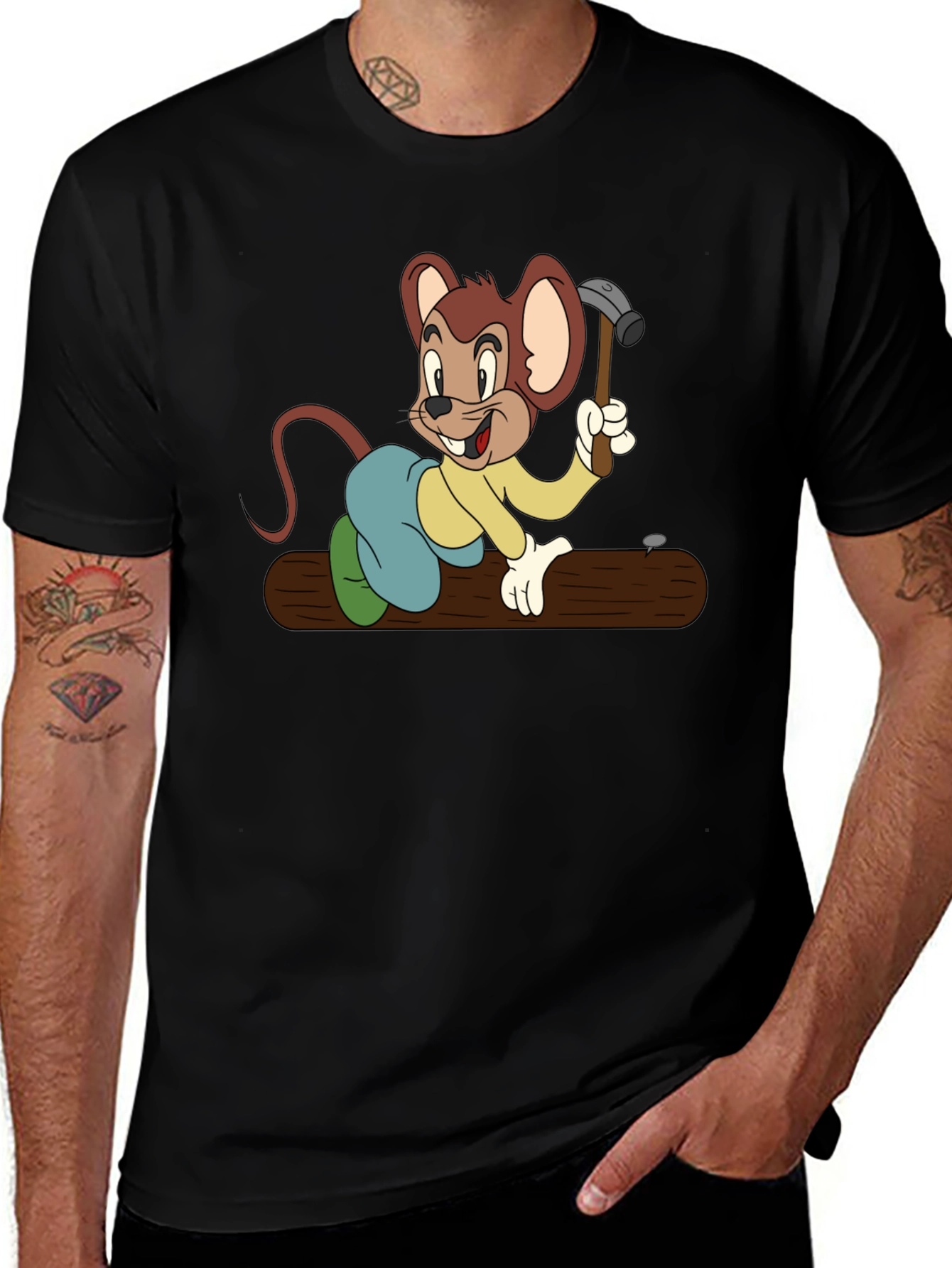 Variant 25 of Black T-Shirt with Construction Cartoon Mouse