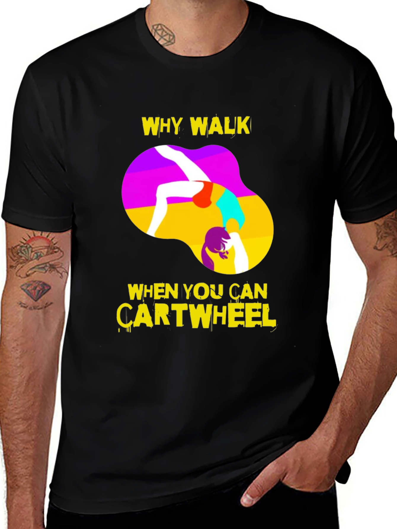 Why Walk? Cartwheel Black T-Shirt