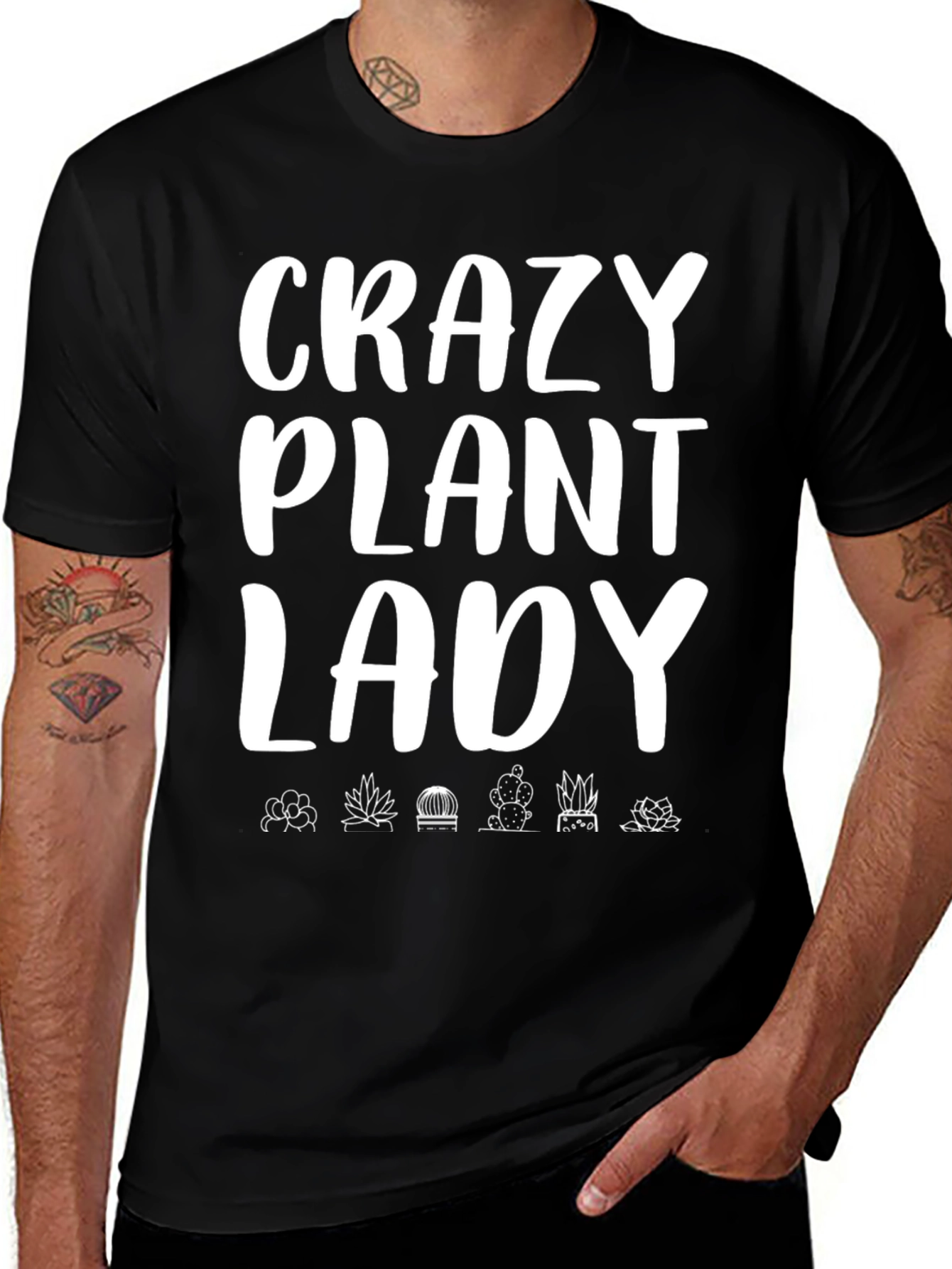 Variant 16 of Crazy Plant Lady Graphic Tee - Black Cotton T-Shirt