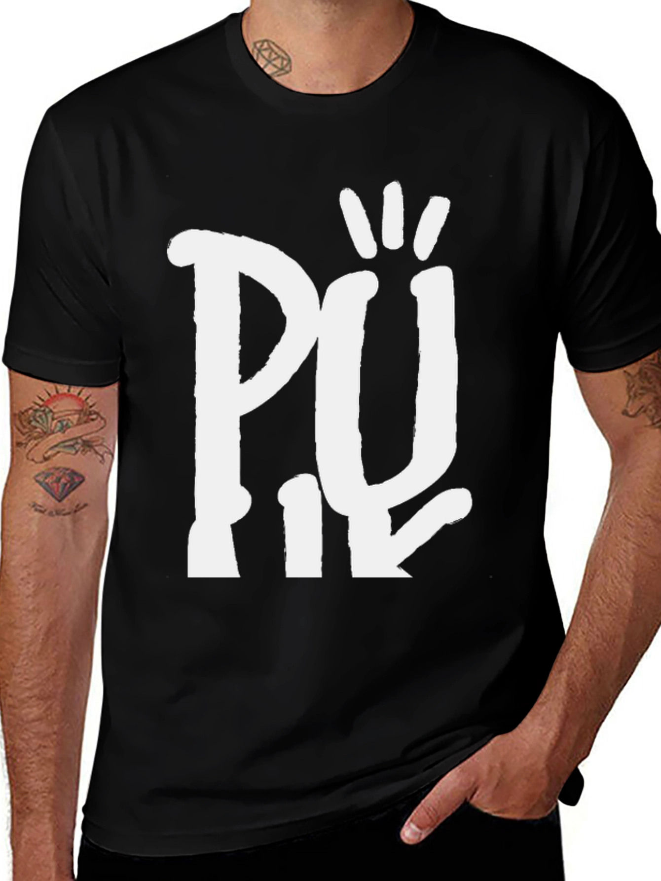 Variant 17 of Novelty Graphic Tee - Pii Hand Design Black Shirt