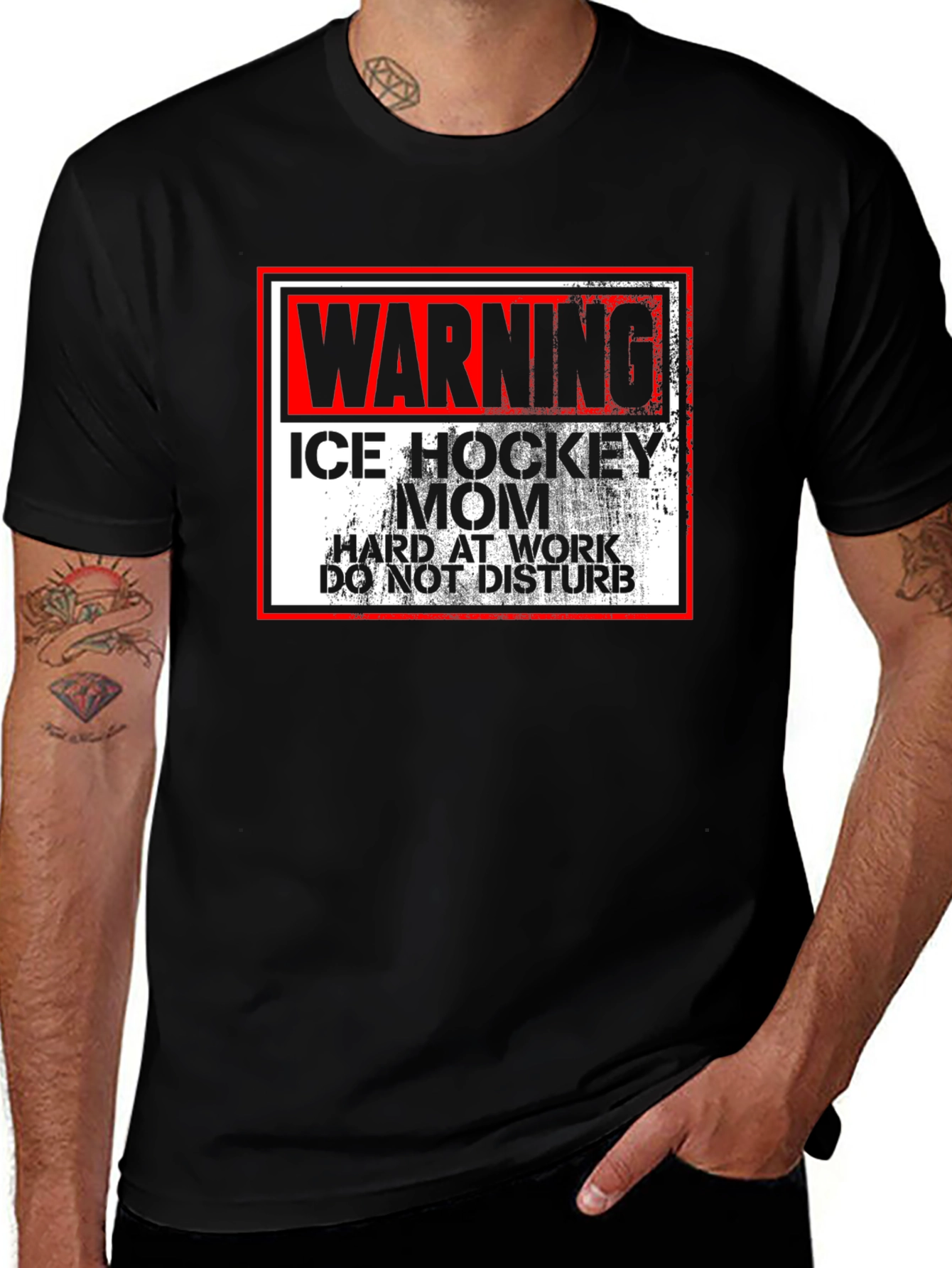 Black Warning Ice Hockey Mom T-Shirt main image