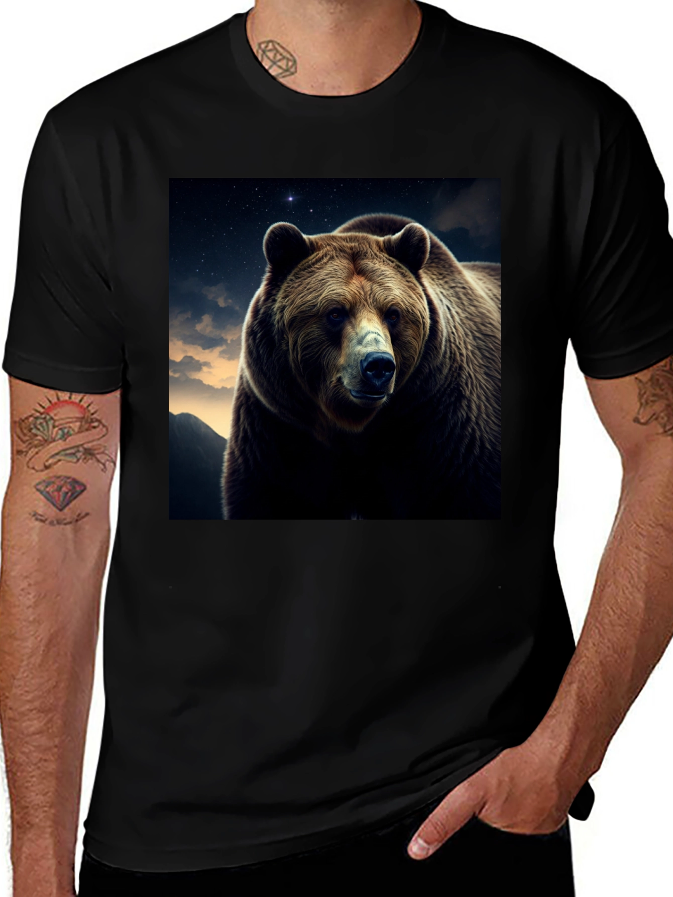 Variant 22 of Bear Portrait Graphic Tee - Black Cotton Casual Shirt