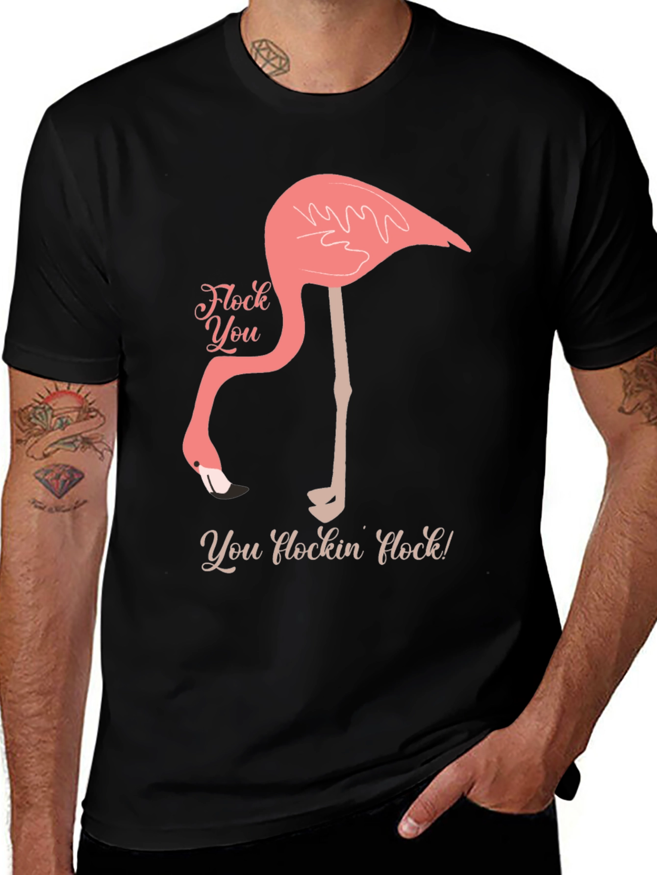 Variant 2 of Flock You Flamingo Graphic Tee - Black Cotton T-Shirt