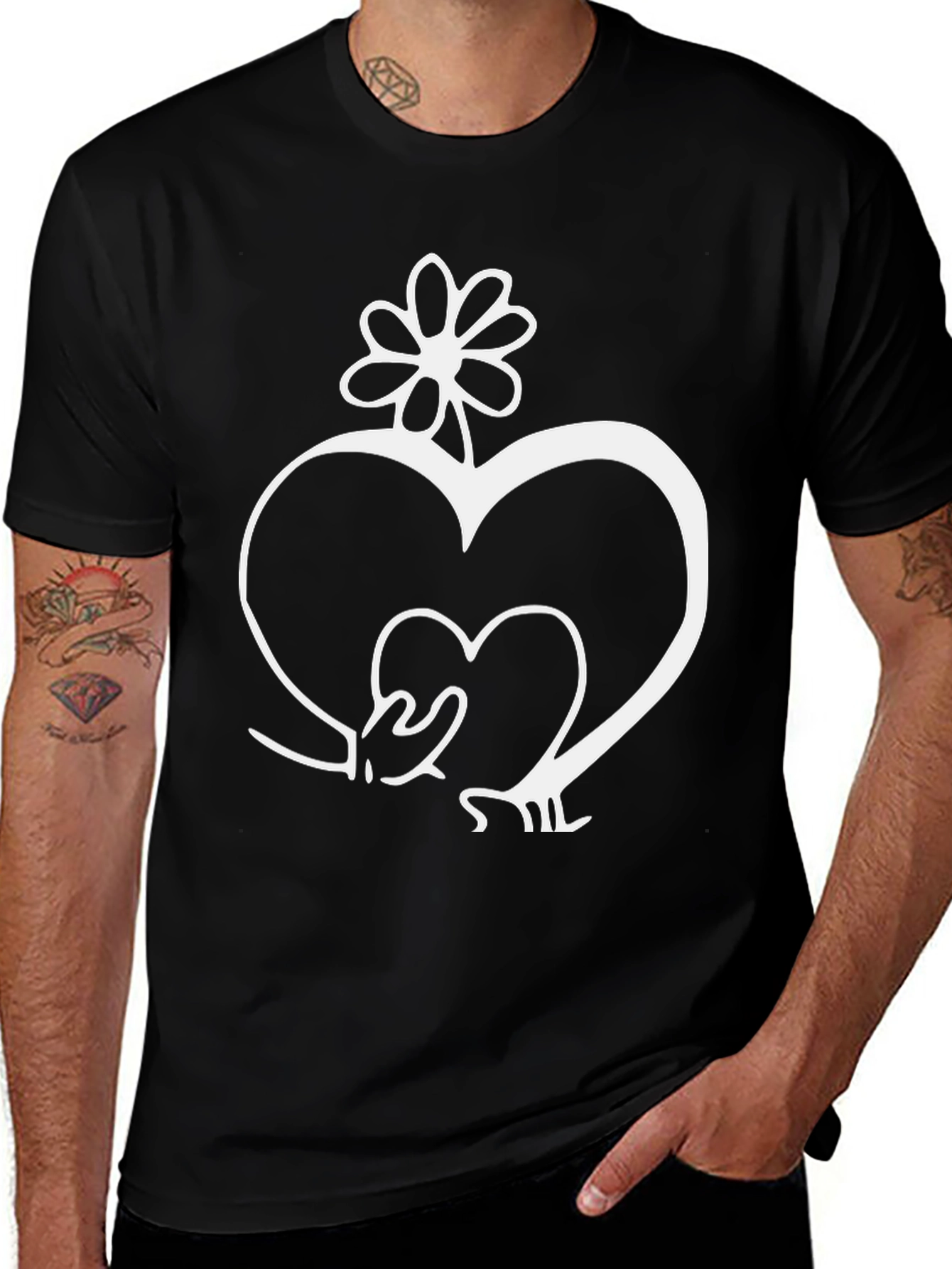 Variant 9 of Heart and Flower Graphic Black T-Shirt