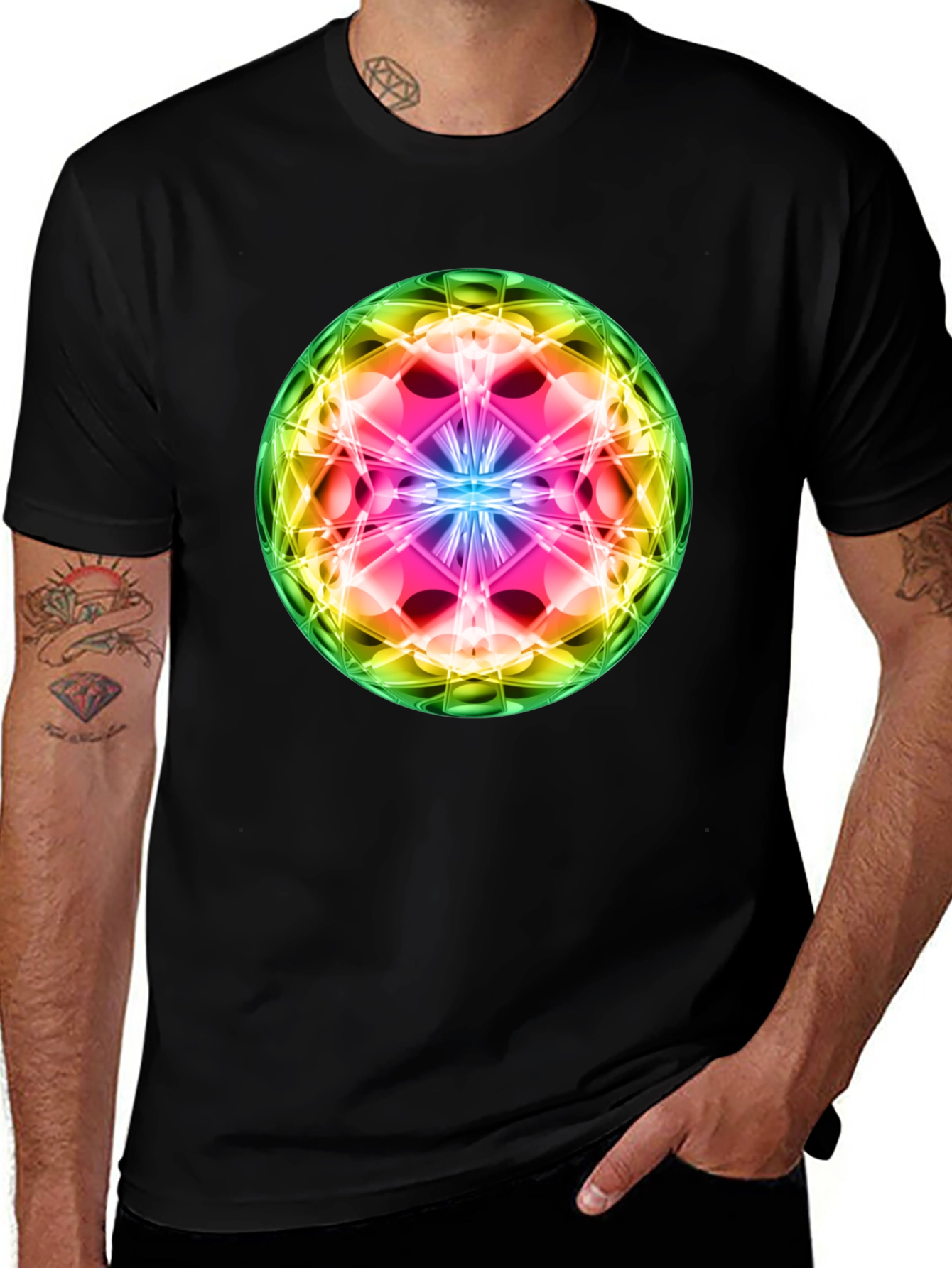 Variant 17 of Rainbow Mandala Graphic Tee - Stylish Geometric Design