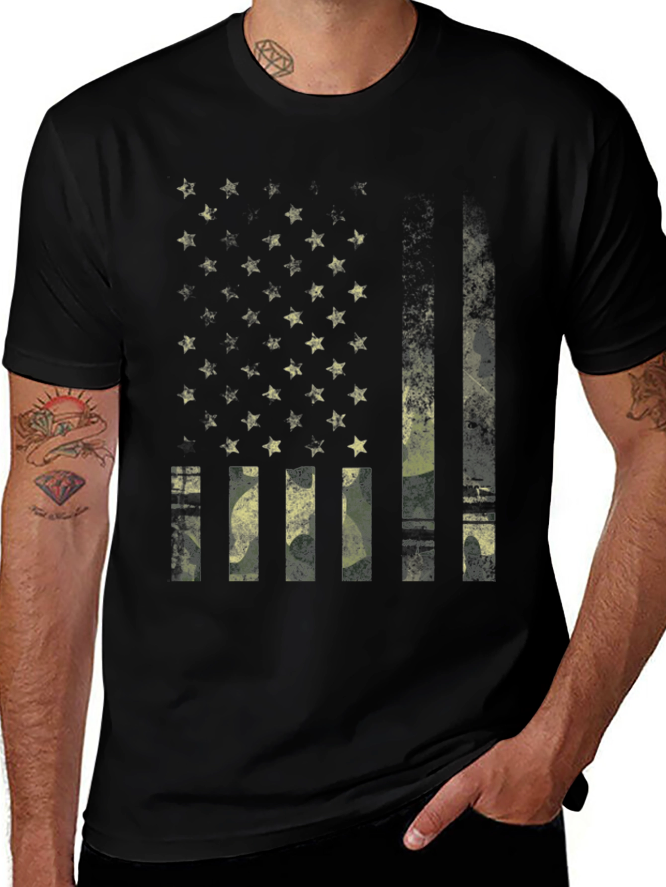 Distressed American Flag Camo Print T-Shirt