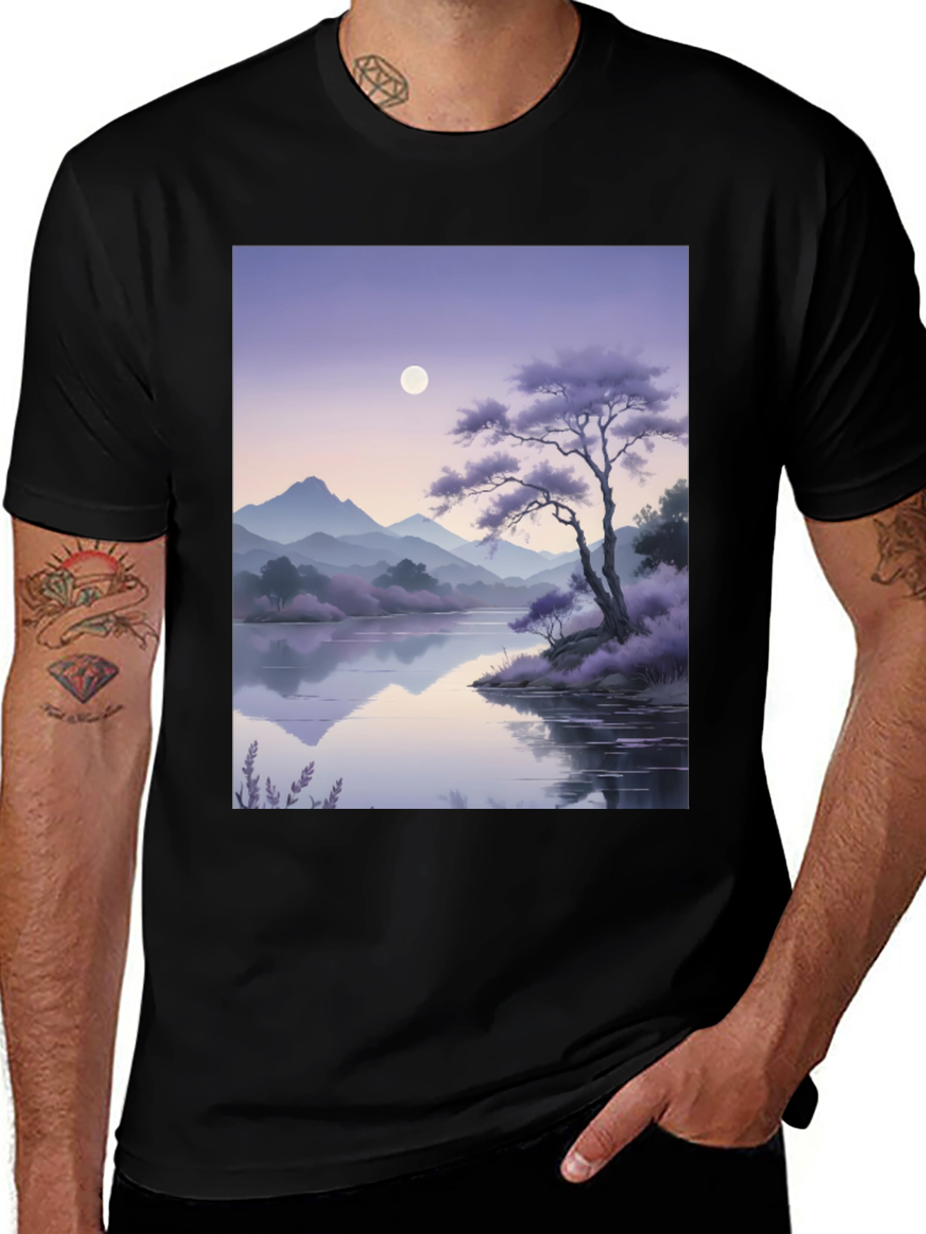 Scenic Lake View Graphic Tee - Artistic Cotton Comfort