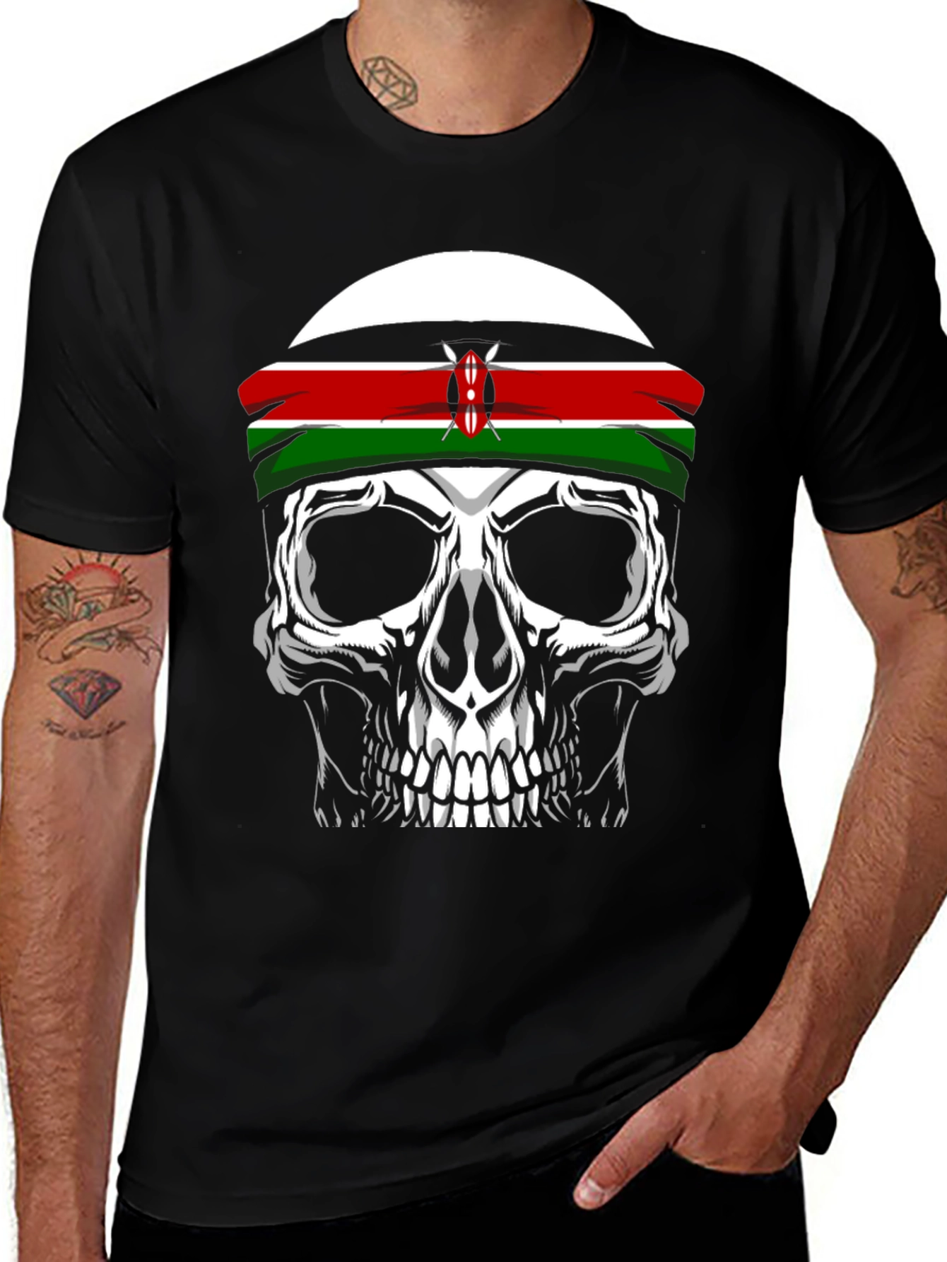 Variant 15 of Kenyan Flag Skull Graphic T-Shirt