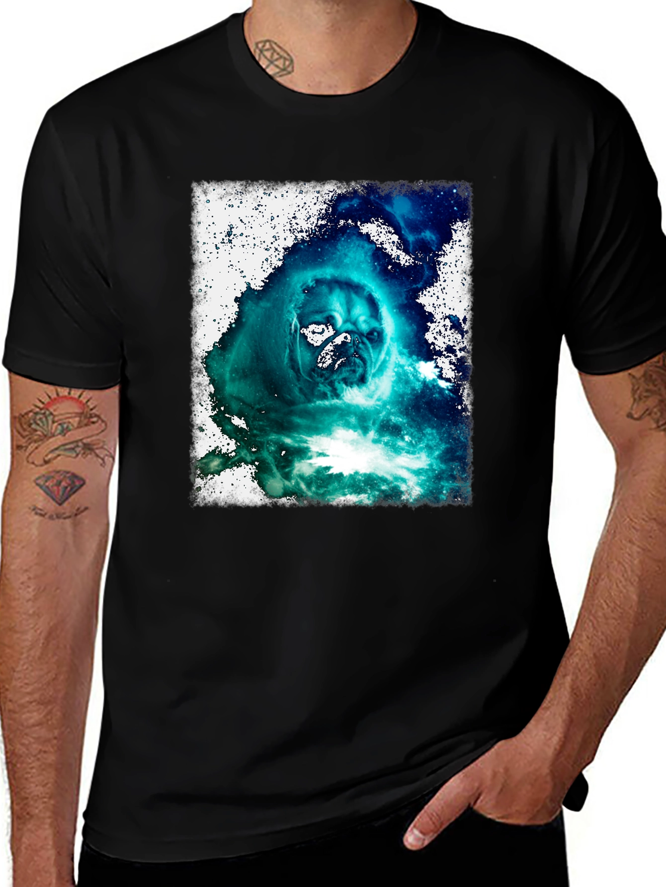 Black Cosmic Pug Graphic Black T-Shirt main image