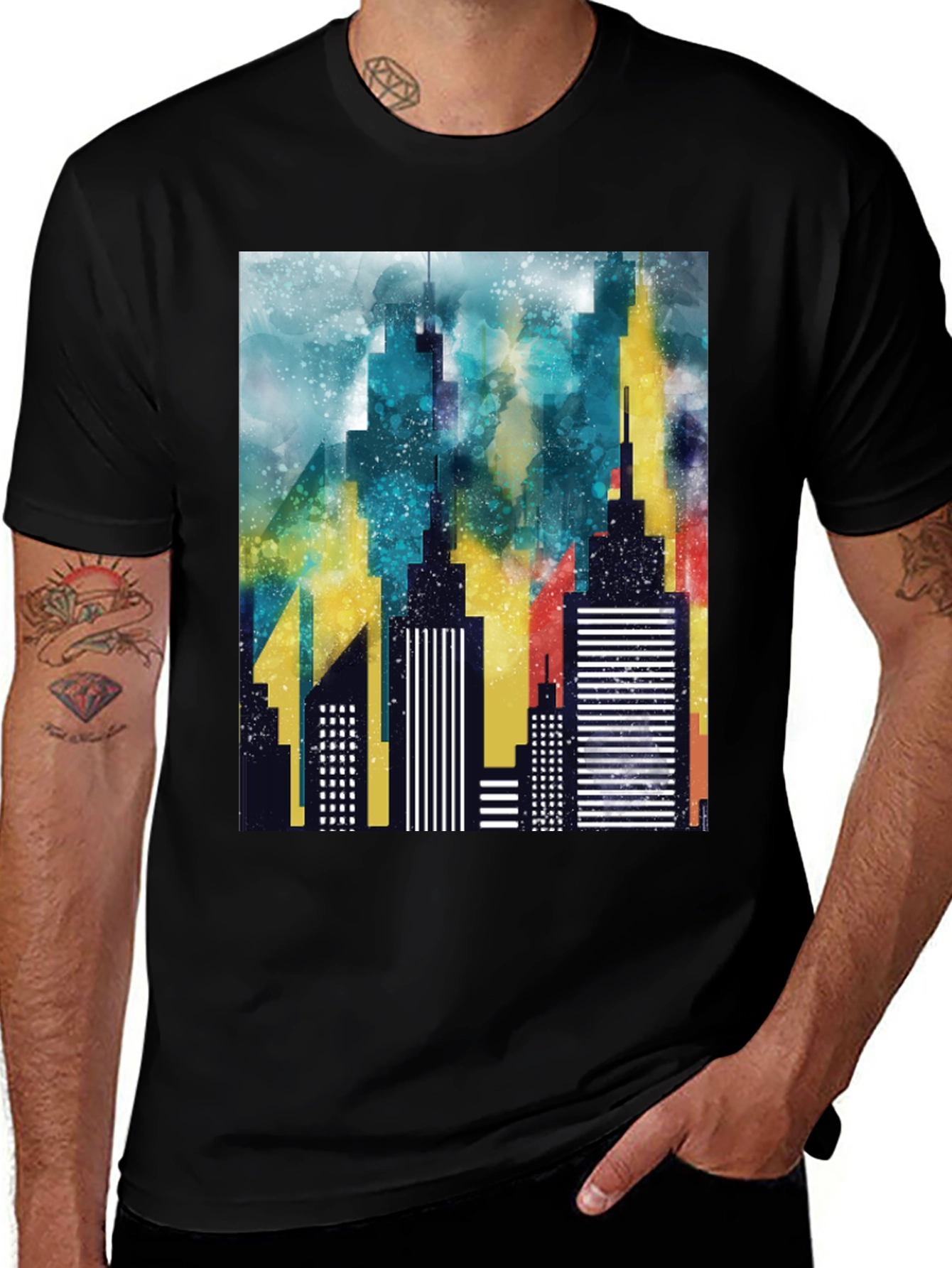 Variant 12 of Abstract Cityscape Graphic Black T-Shirt
