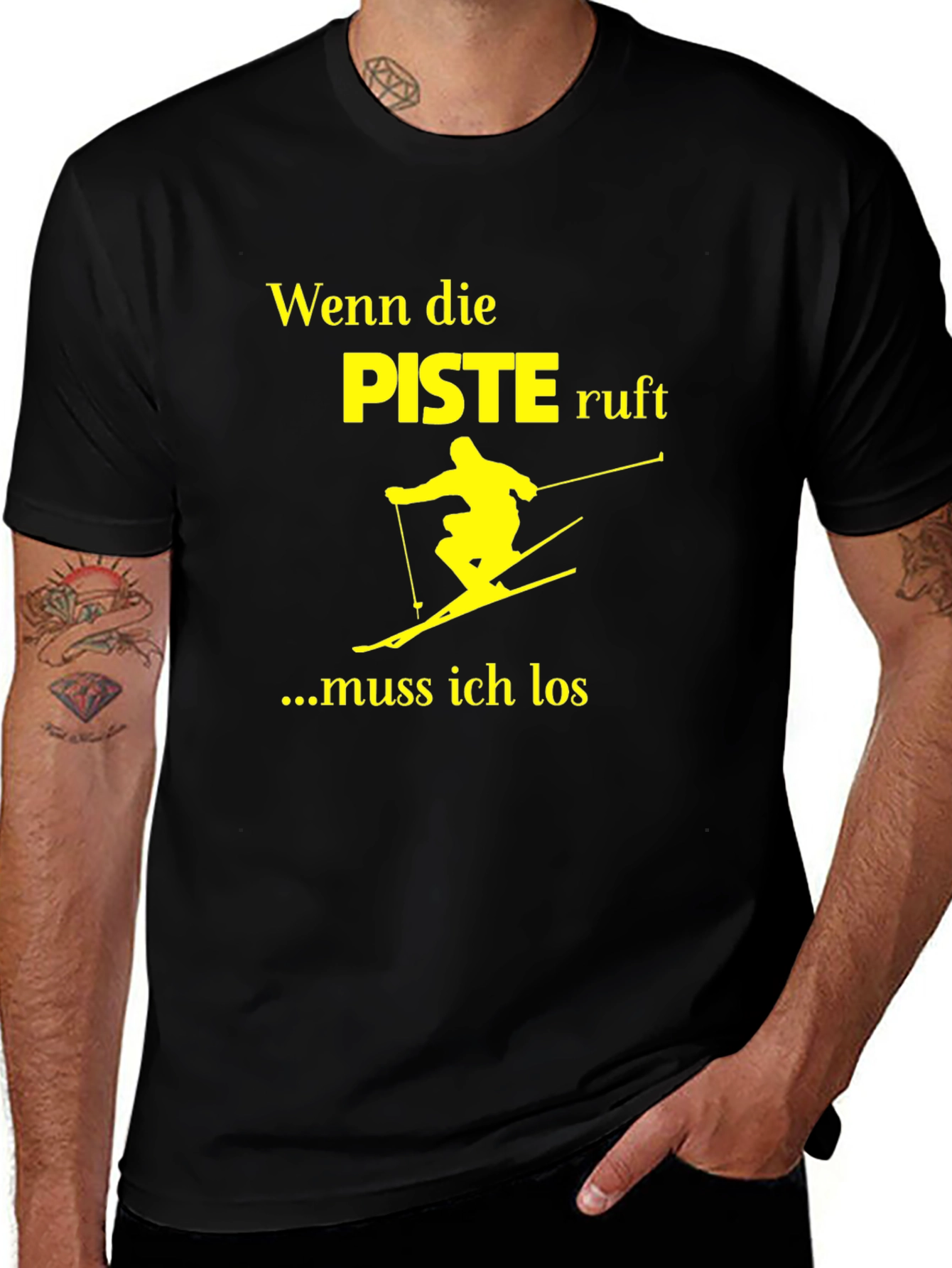 Ski Run T-Shirt - "Piste ruft muss los" - Fun Skiing Tee