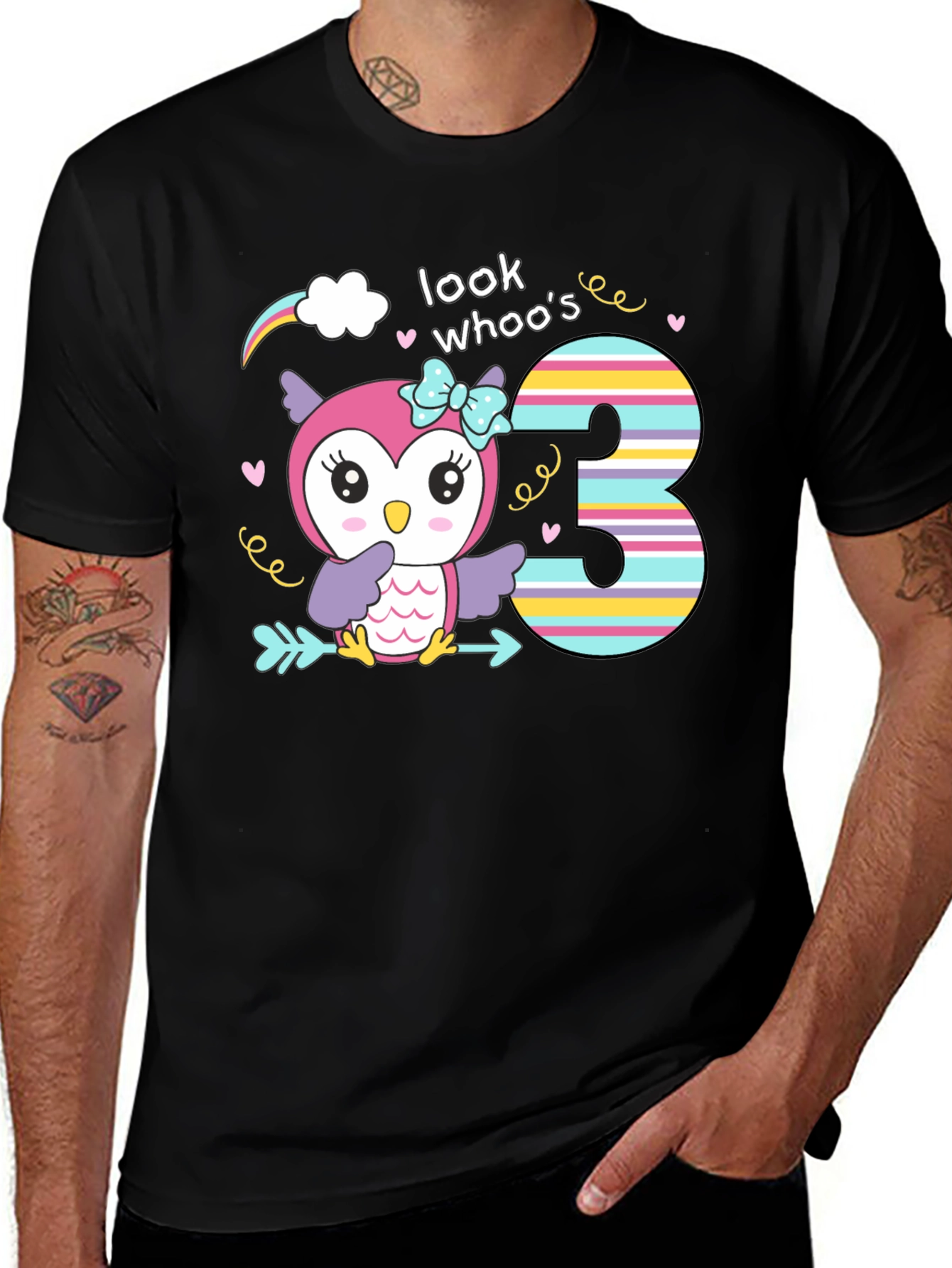 Variant 14 of Look Who's Three Owl Birthday T-Shirt