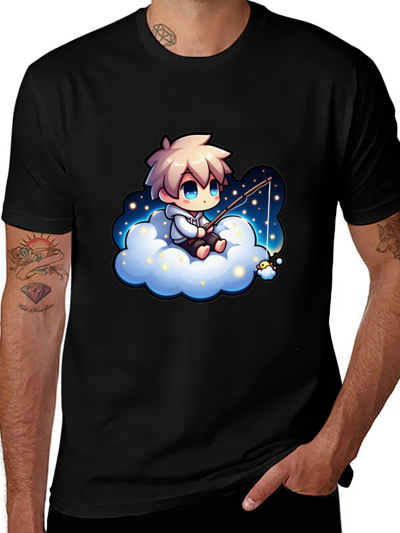 Variant 30 of Dreamy Anime Fisherman Black T-Shirt