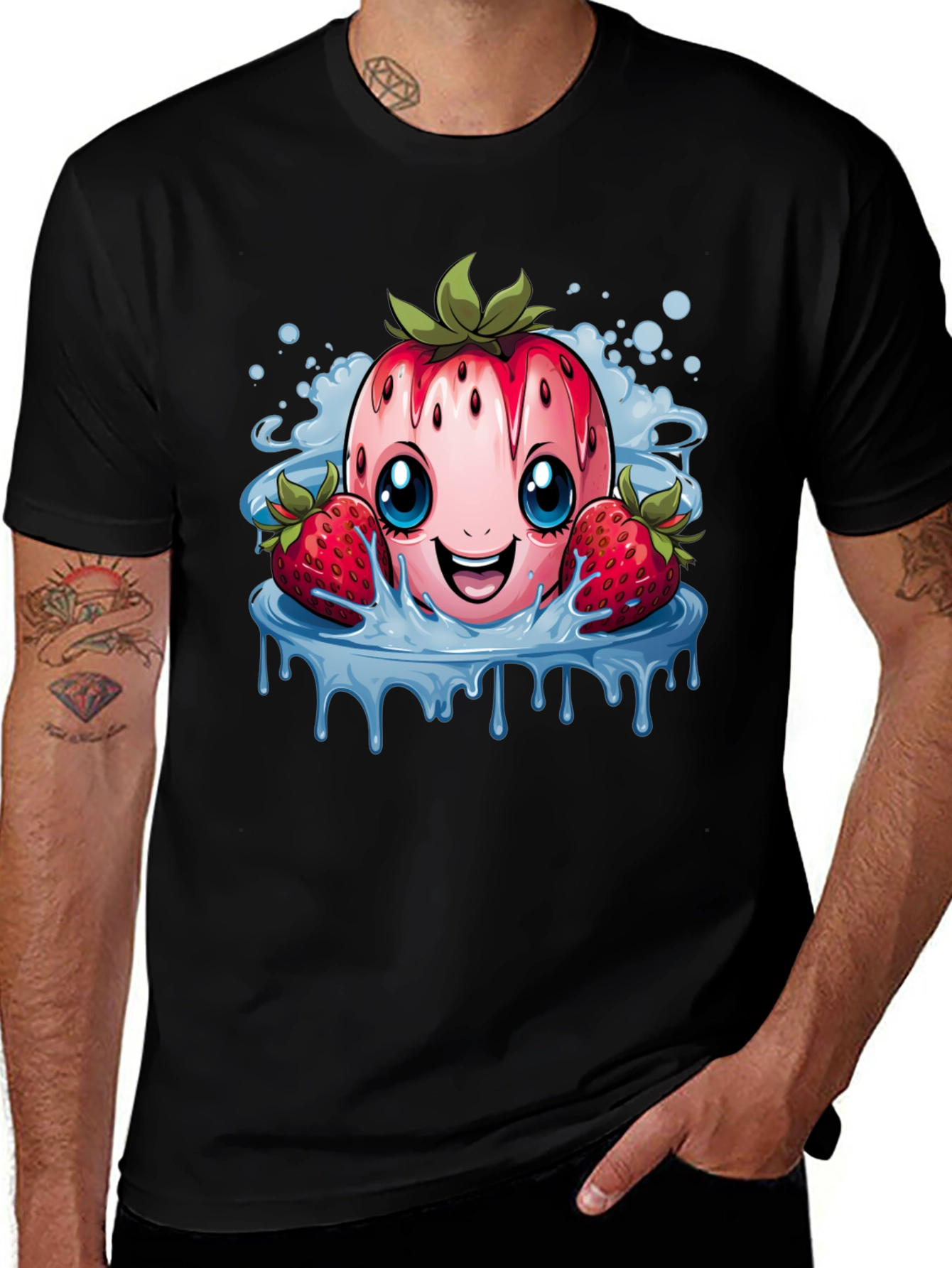Variant 23 of Strawberry Cartoon Black T-shirt