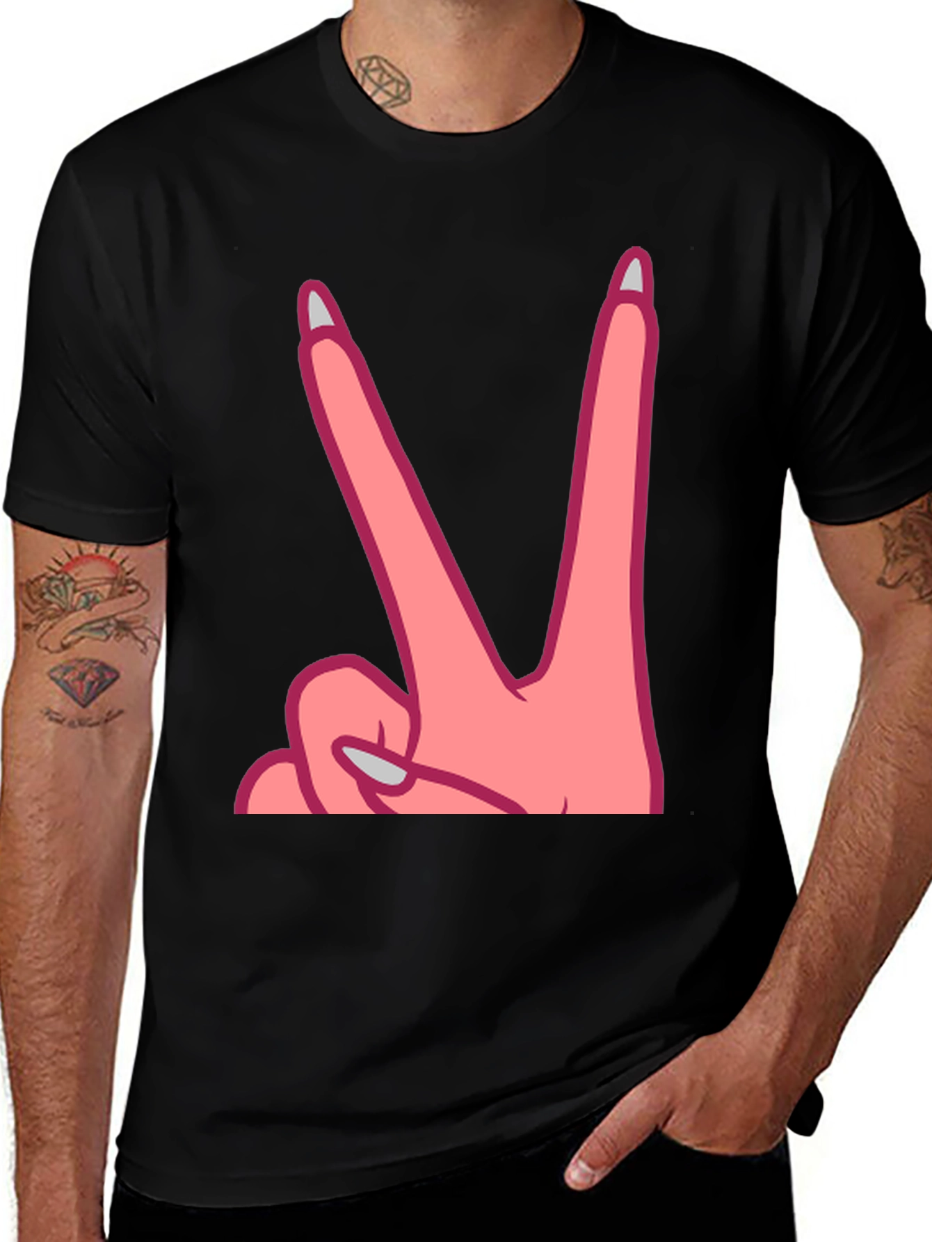 Variant 22 of Peace Sign Graphic Tee - Pink Hand Gesture Shirt