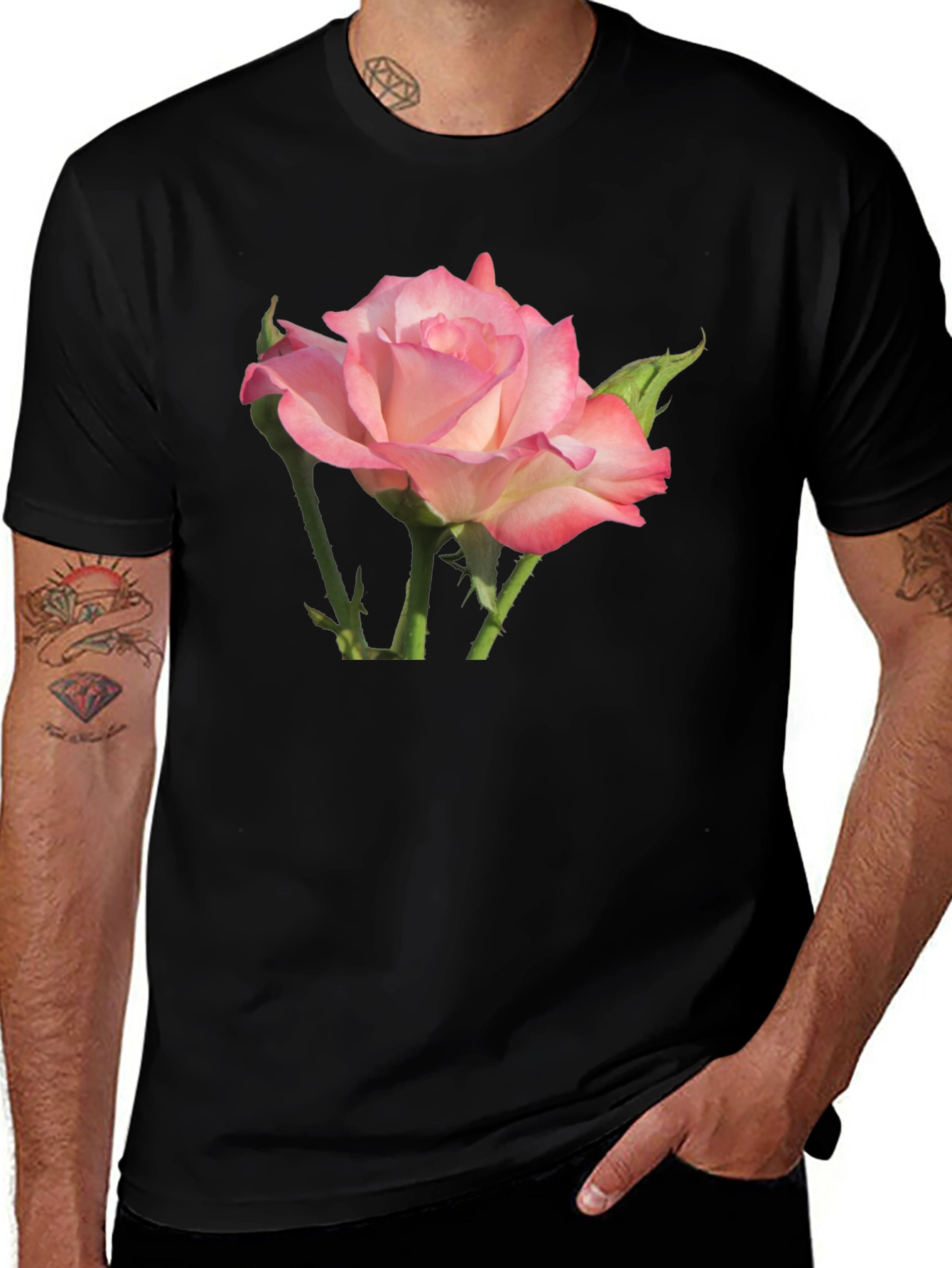 Variant 3 of Pink Rose Graphic Black T-Shirt
