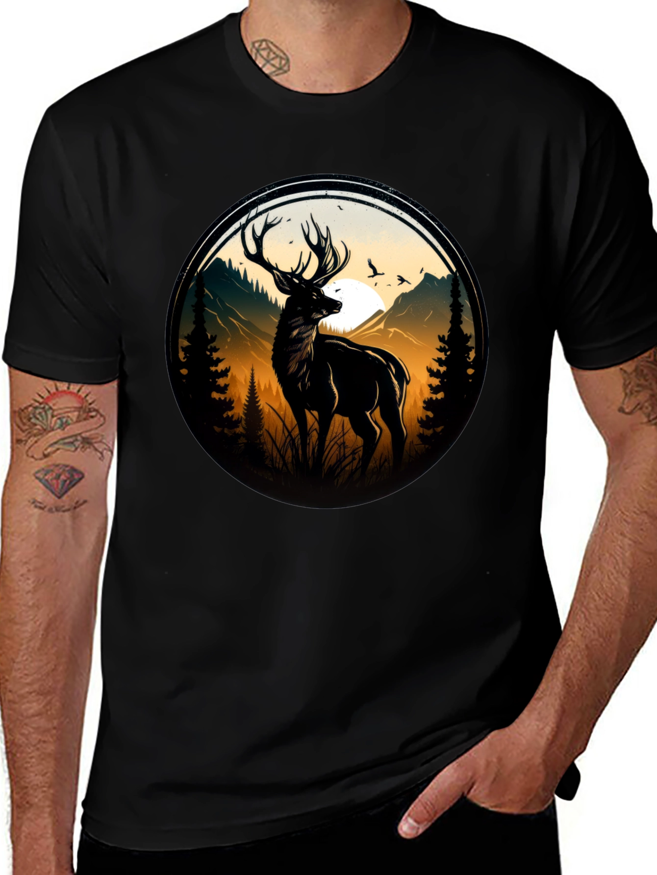 Variant 27 of Deer Silhouette Graphic Tee - Black
