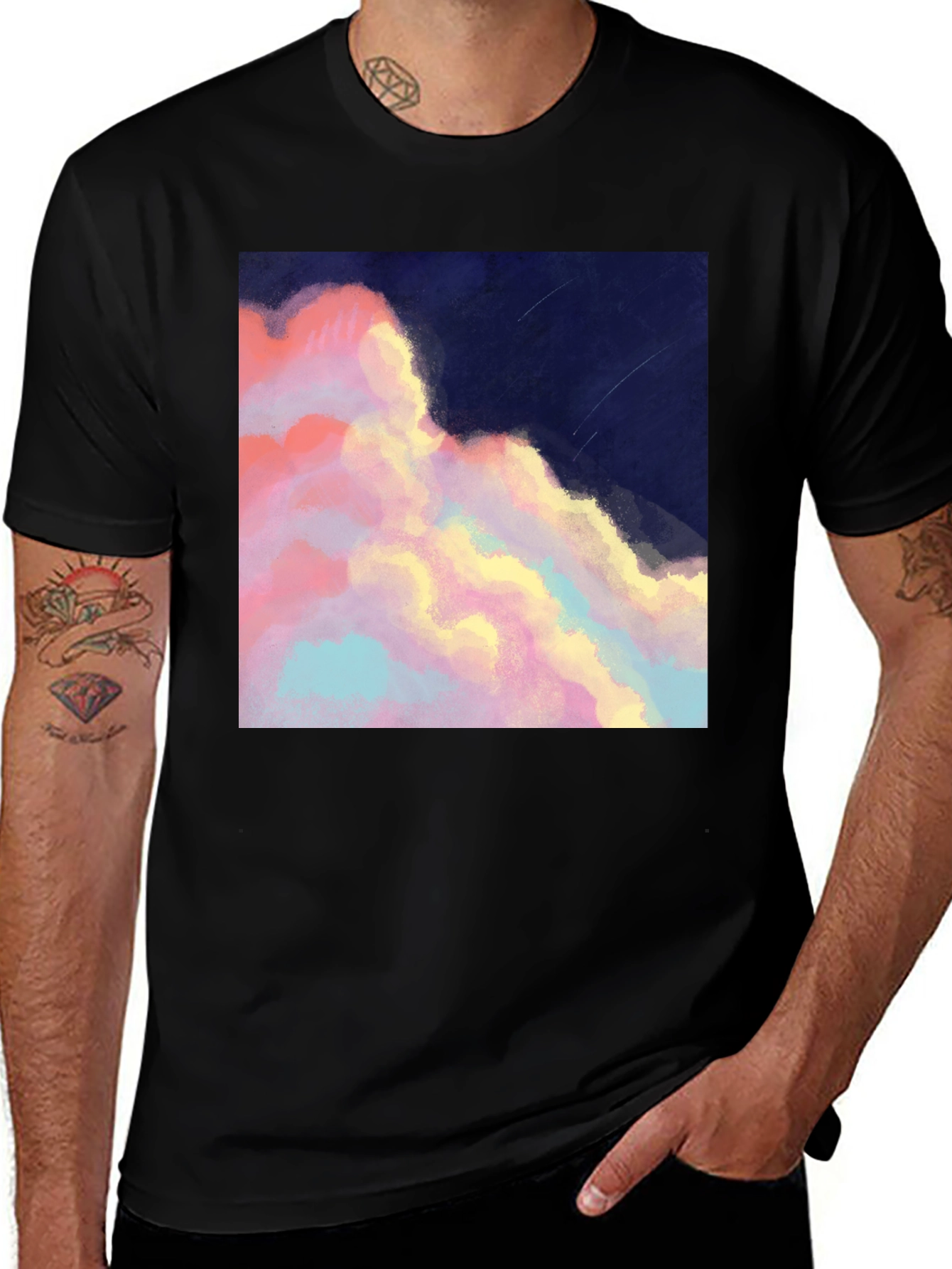 Variant 9 of Artistic Cloudscape Graphic Tee - Stylish Black T-Shirt