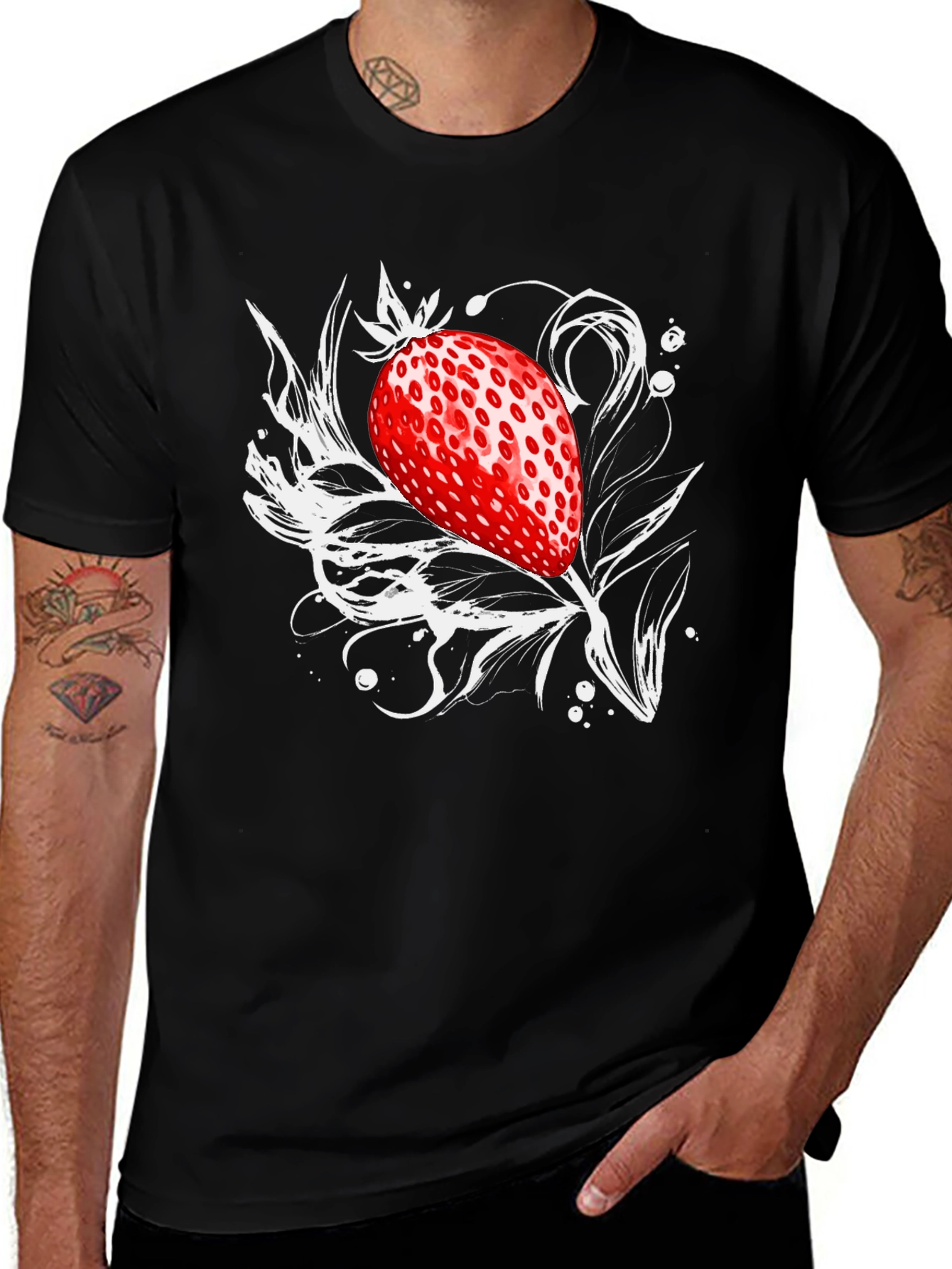 Variant 30 of Strawberry Graphic Tee - Black Cotton Comfort