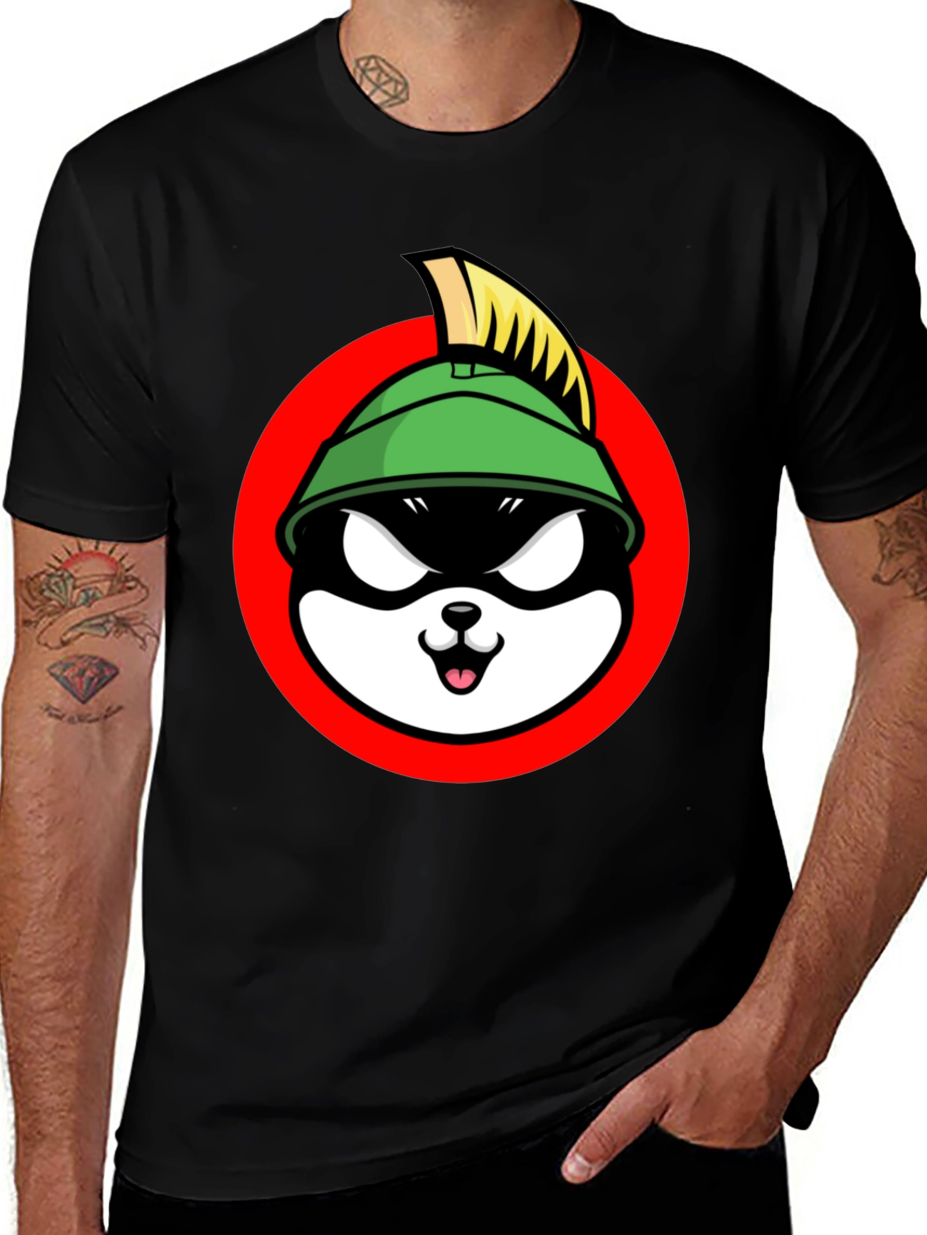 Variant 11 of Black T-Shirt with Cartoon Dog Graphic