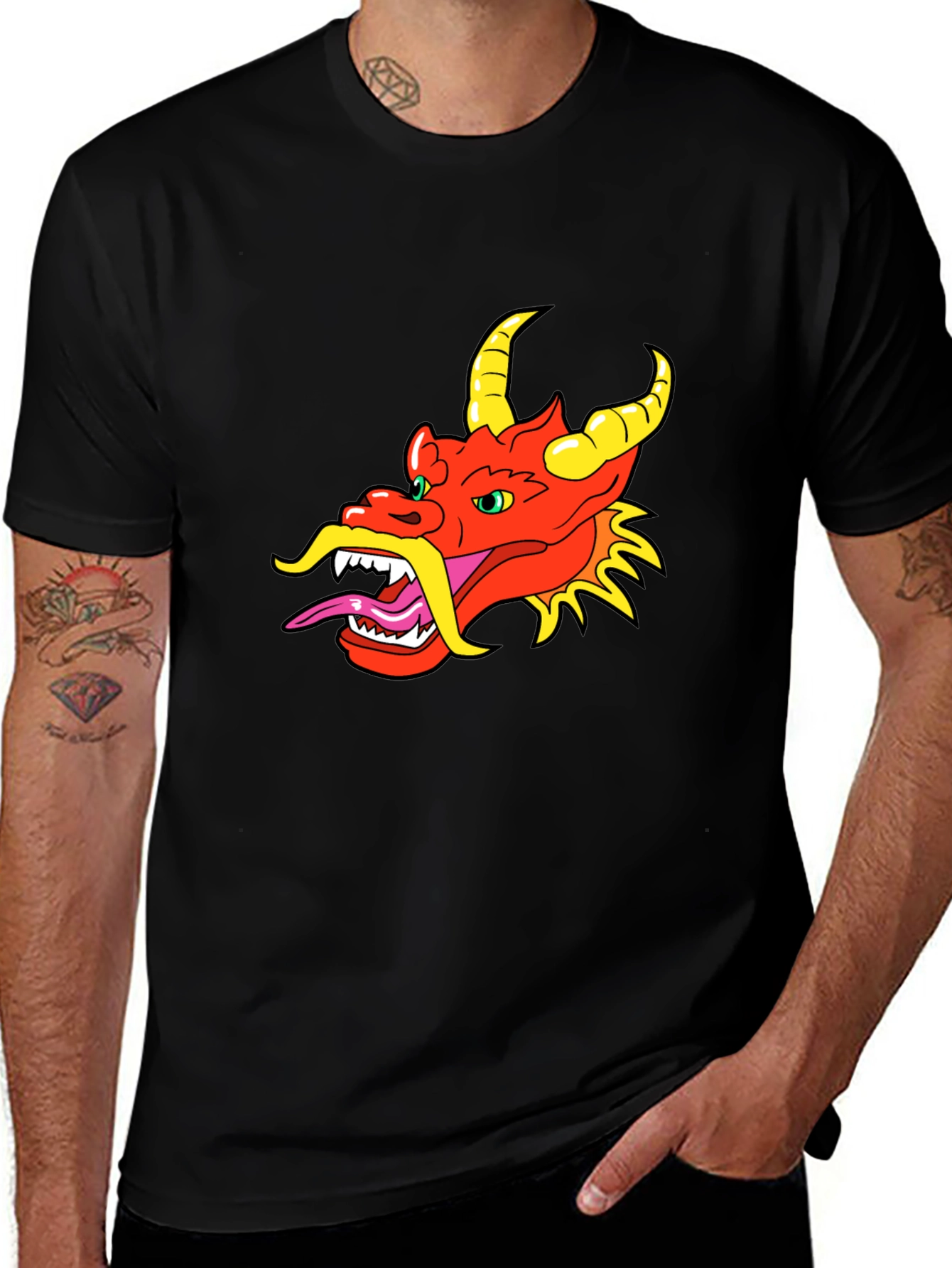 Variant 29 of Dragon Graphic Tee - Black Crew Neck T-Shirt
