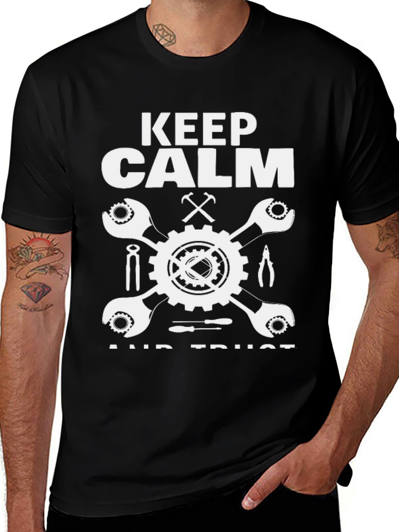 Variant 22 of Keep Calm Mechanic T-Shirt - Black Cotton Crew Neck