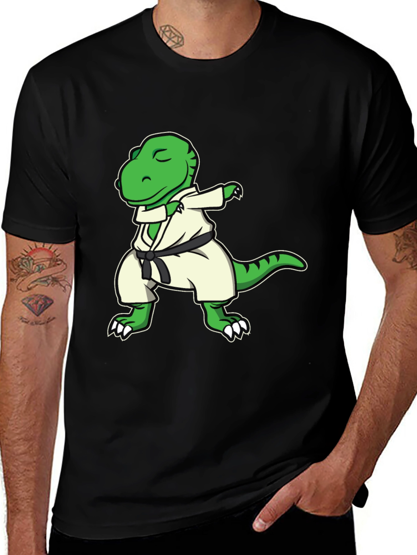 Black Dabbing Dinosaur Karate Black T-Shirt main image