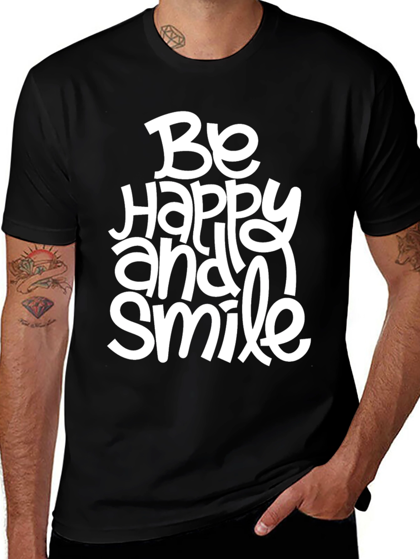 Variant 12 of Be Happy and Smile Graphic Tee - Trendy Comfort