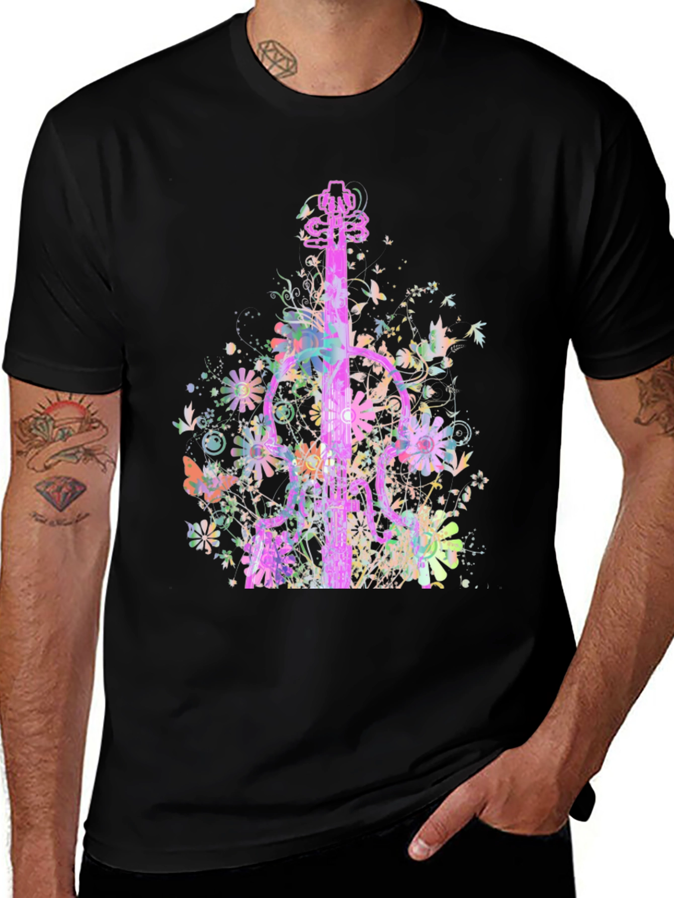 Variant 2 of Floral Guitar Graphic T-Shirt