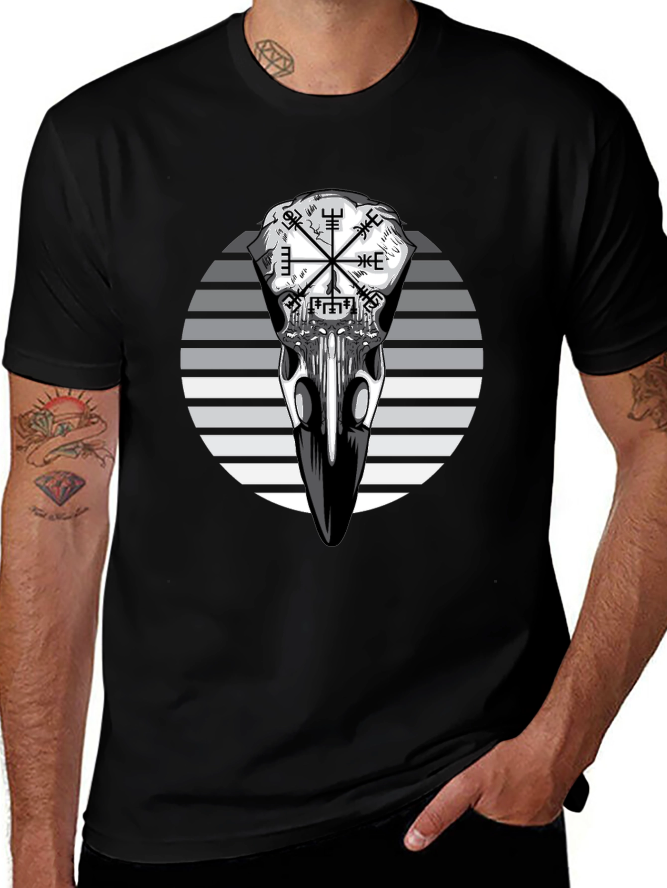 Variant 18 of Raven Skull Graphic Tee - Dark Viking Style T-Shirt