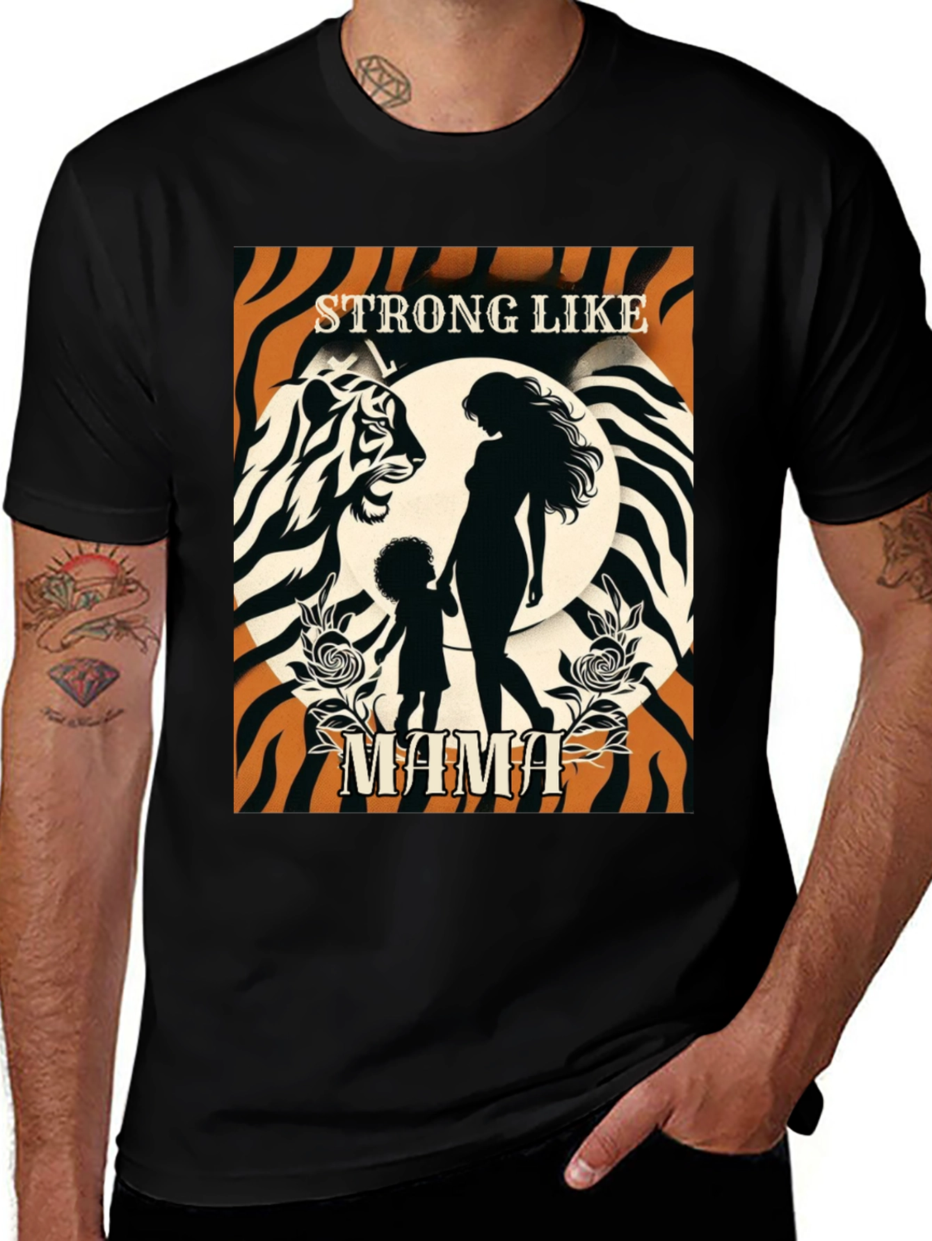 Variant 16 of Strong Like Mama Graphic Tee - Tiger Print Design