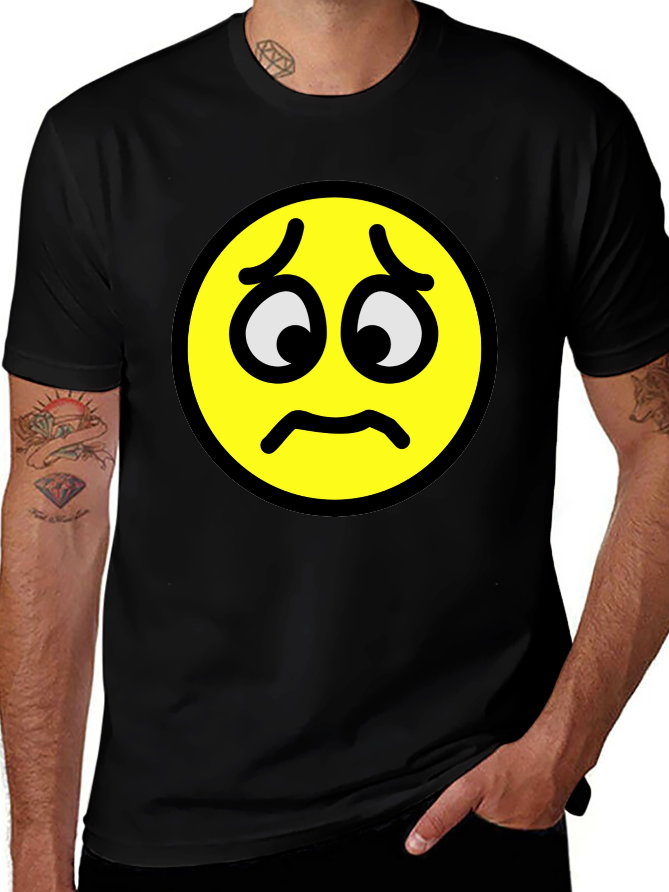 Variant 6 of Sad Emoji Graphic Black T-Shirt