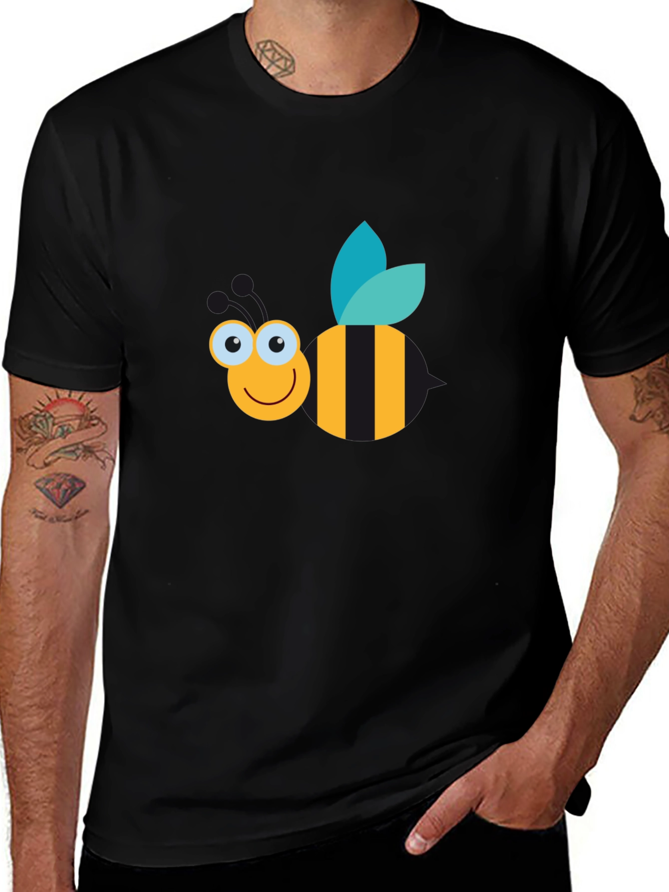 Cute Cartoon Bee Graphic Tee - Black