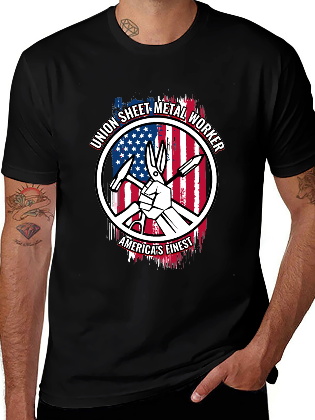 Union Sheet Metal Worker Patriotic Graphic T-Shirt