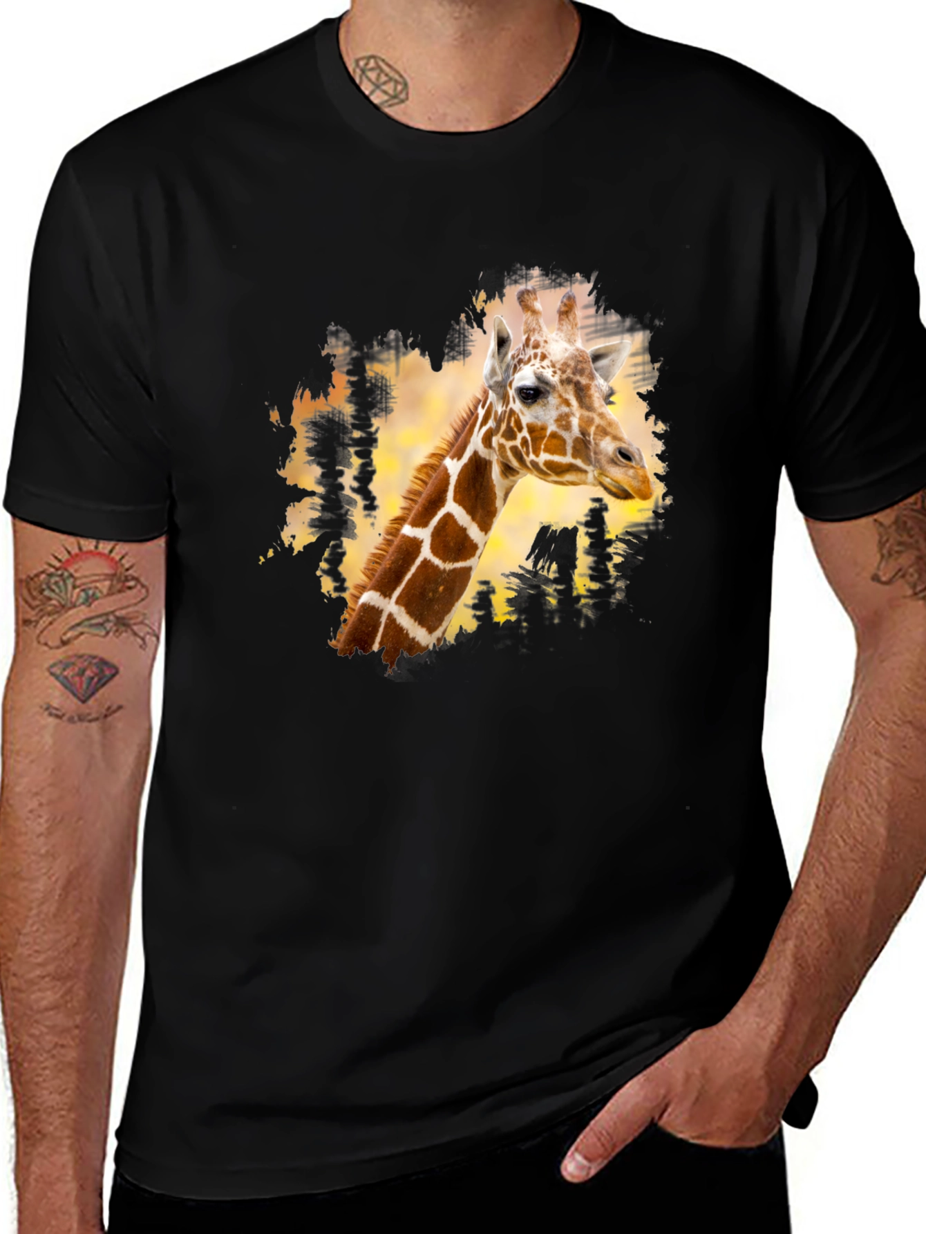Variant 28 of Giraffe Portrait Graphic Black Tee