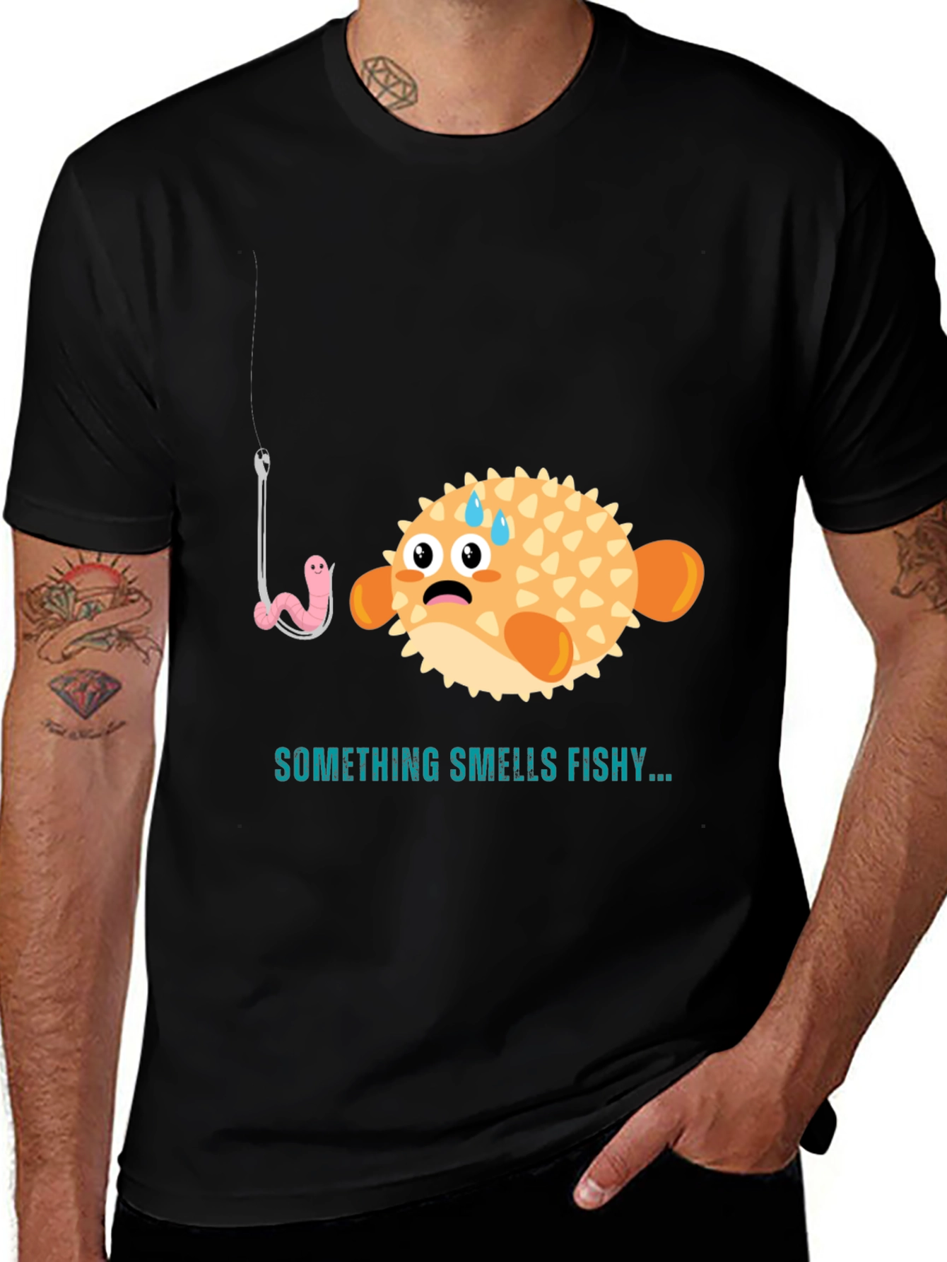 Variant 7 of Funny Fishy T-Shirt - Something Smells Fishy Tee