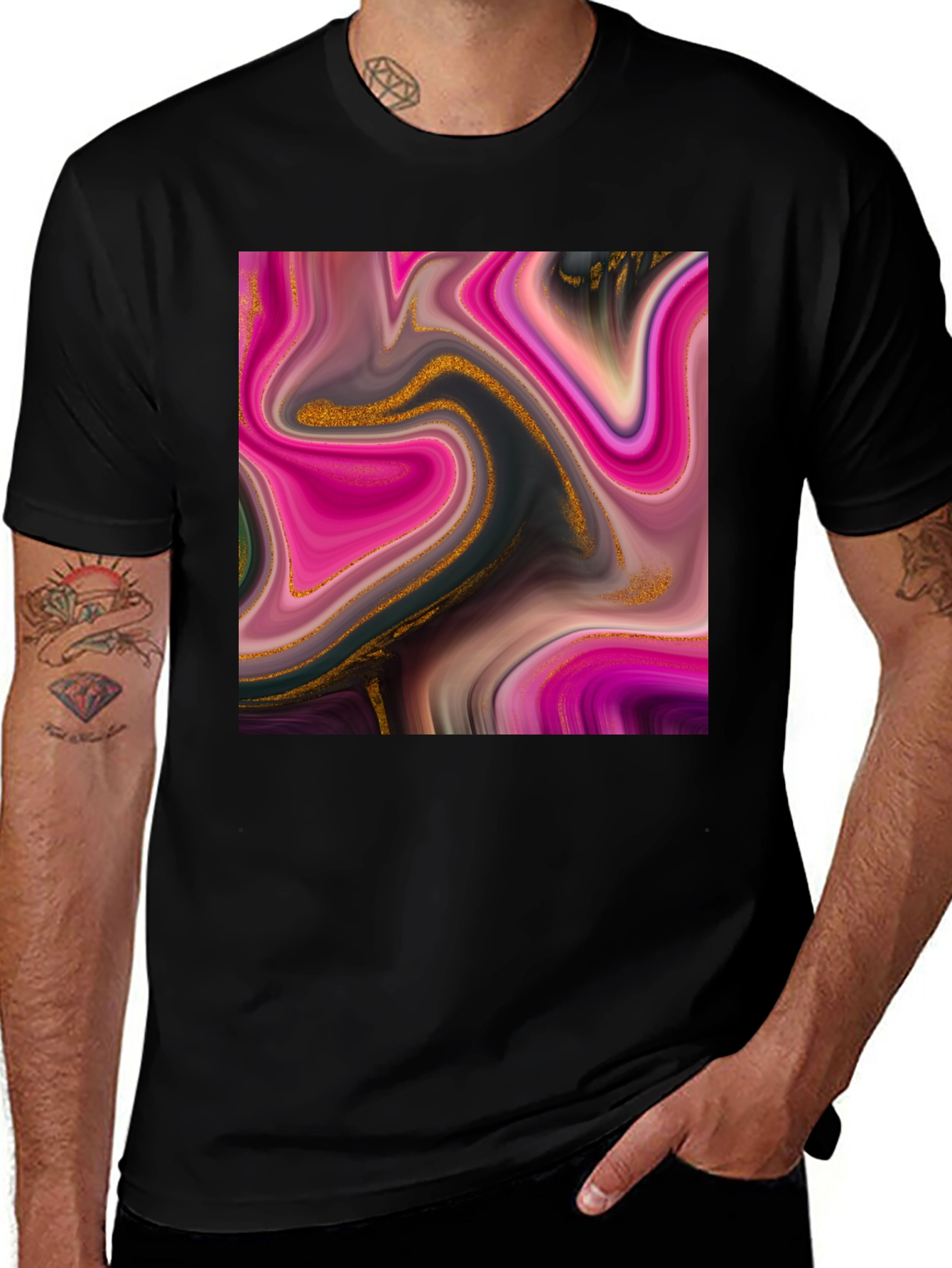 Variant 26 of Abstract Swirl Tee - Artistic Men's Black T-Shirt