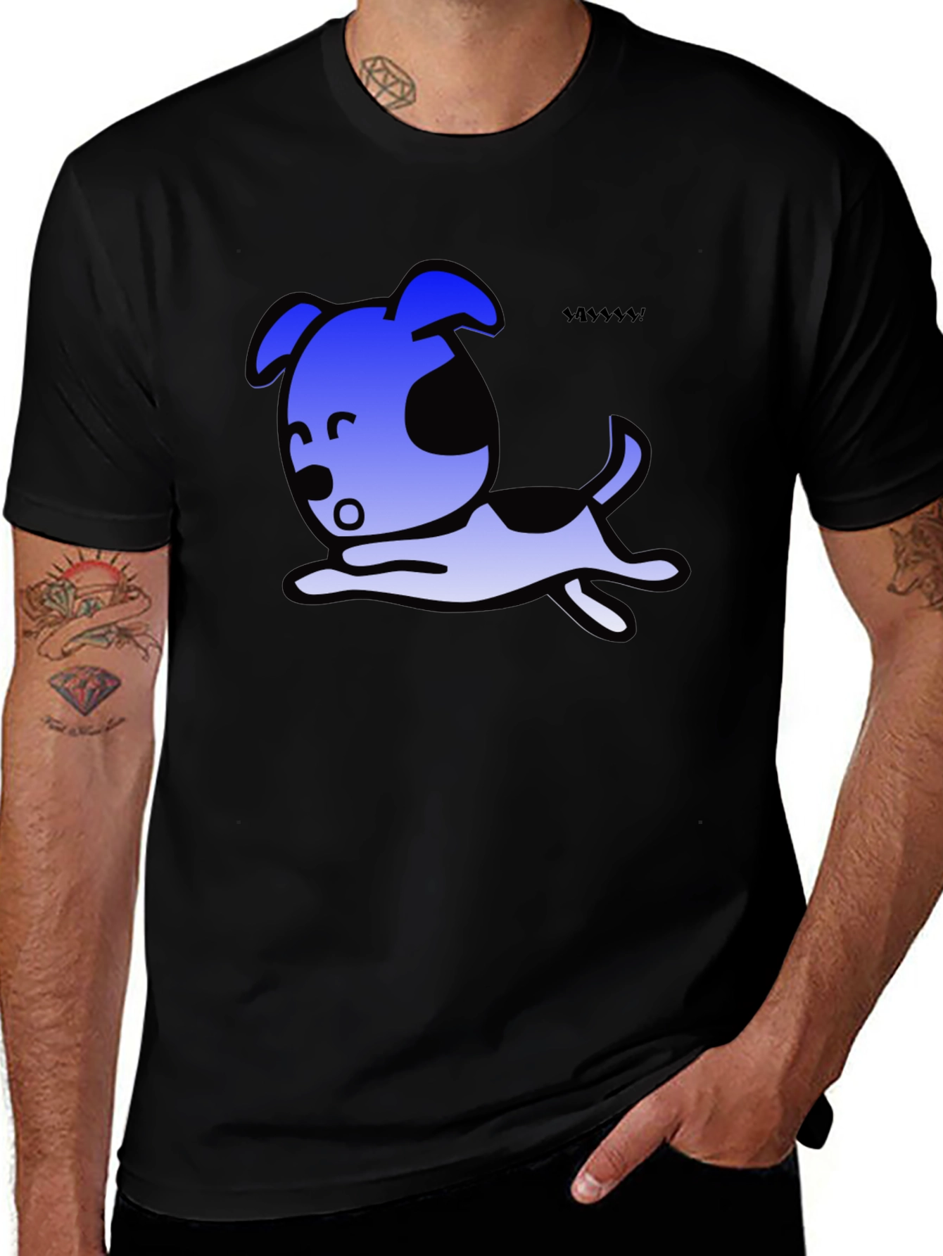 Variant 15 of Cartoon Dog Graphic Black T-Shirt