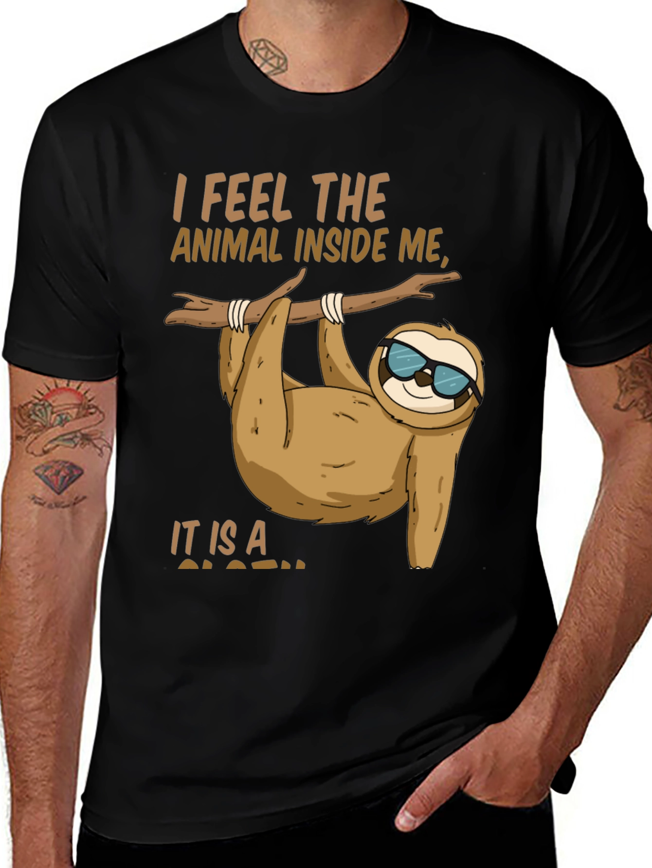 Black Funny Sloth T-Shirt - I Feel the Animal Inside Me main image
