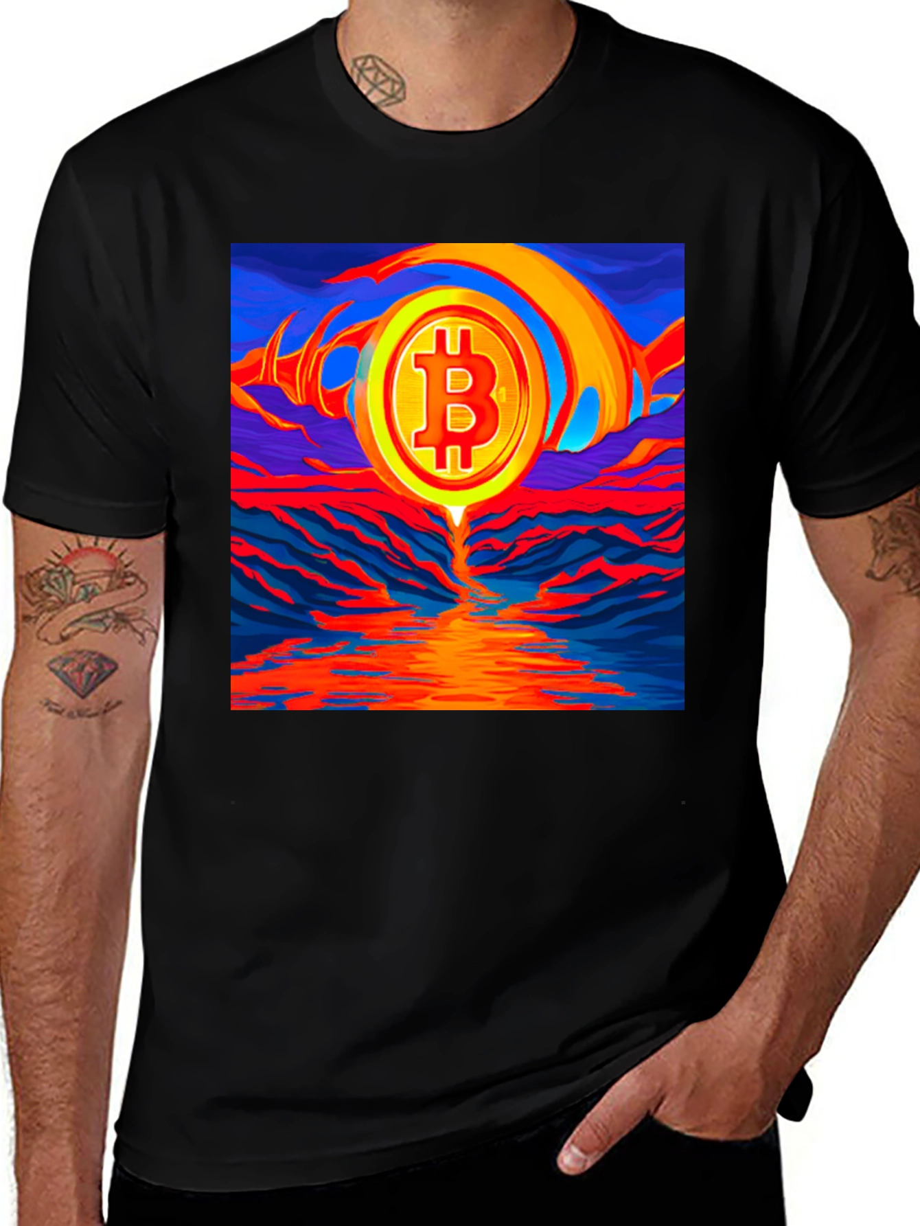 Bitcoin Sunset Graphic Tee - Black T-Shirt