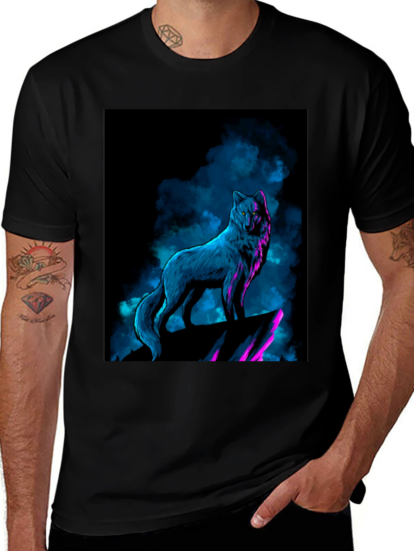 Variant 27 of Wolf Graphic Tee - Neon Blue & Purple
