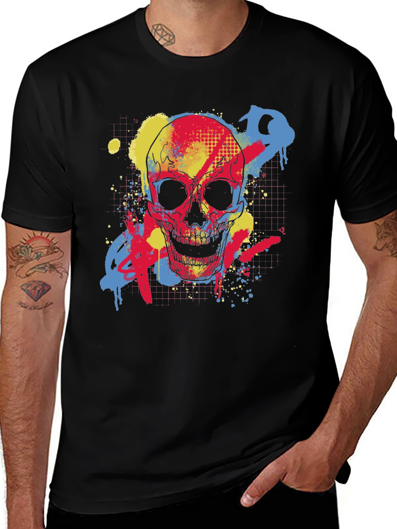 Variant 25 of Skull Graffiti Graphic Tee - Black Cotton T-Shirt