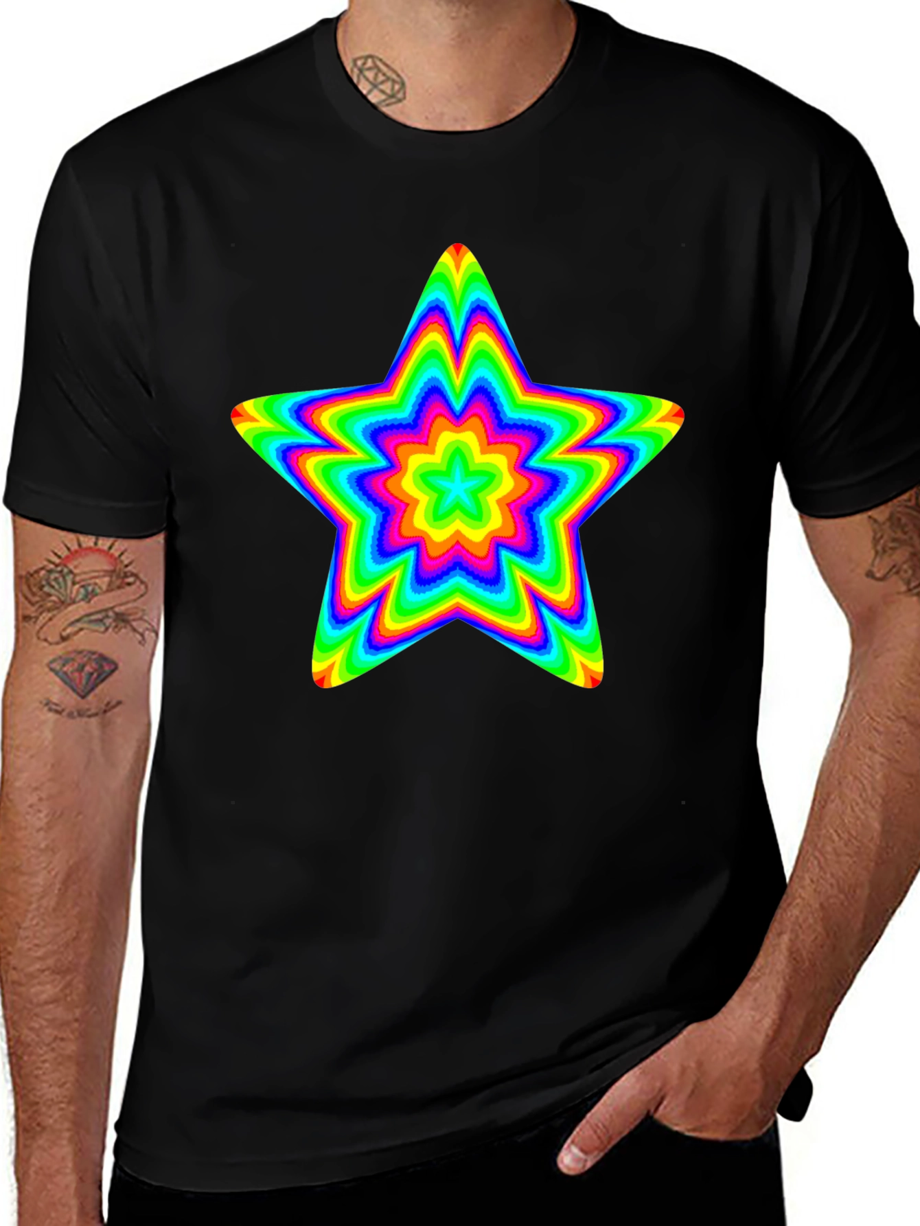Variant 14 of Rainbow Star Graphic Black T-Shirt